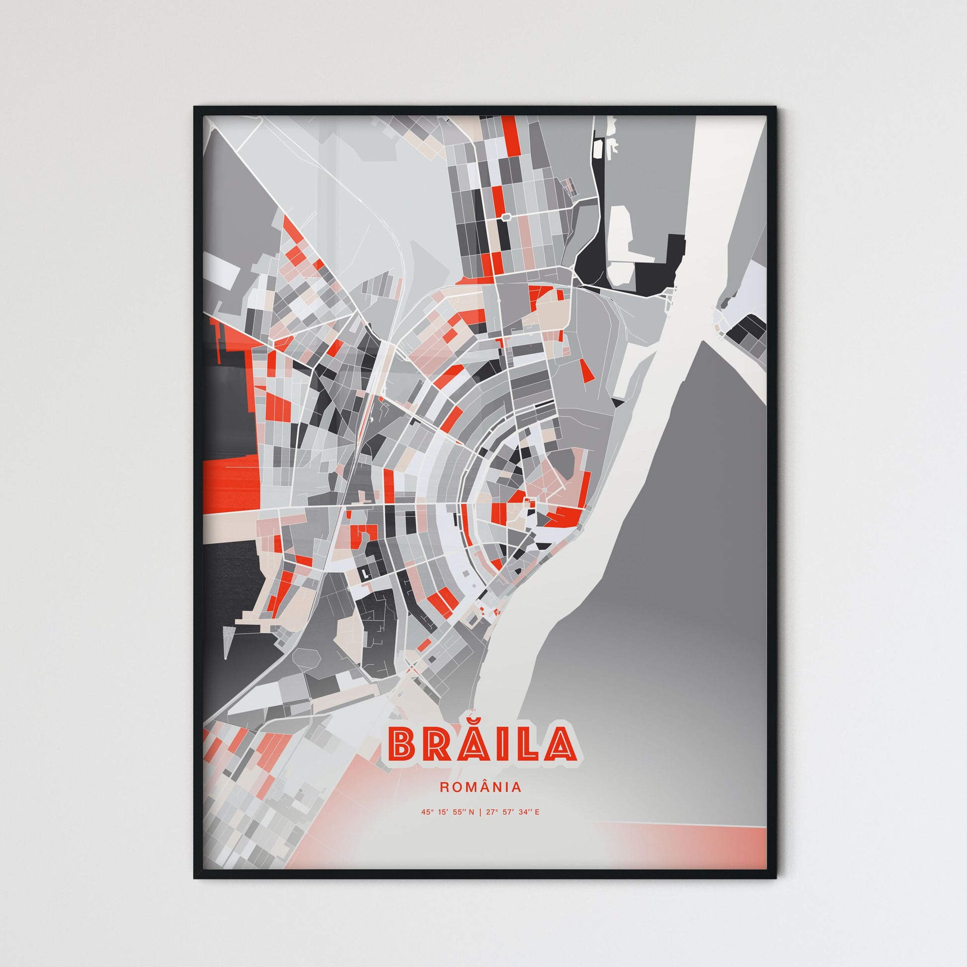 Colorful BRĂILA ROMANIA Fine Art Map Modern