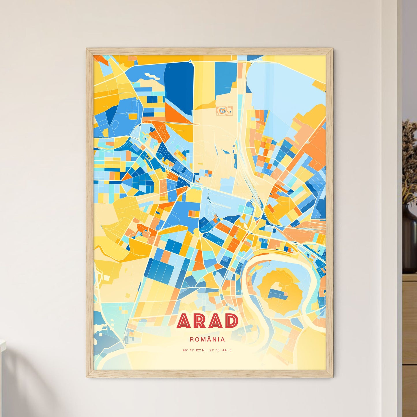 Colorful ARAD ROMANIA Fine Art Map Blue Orange