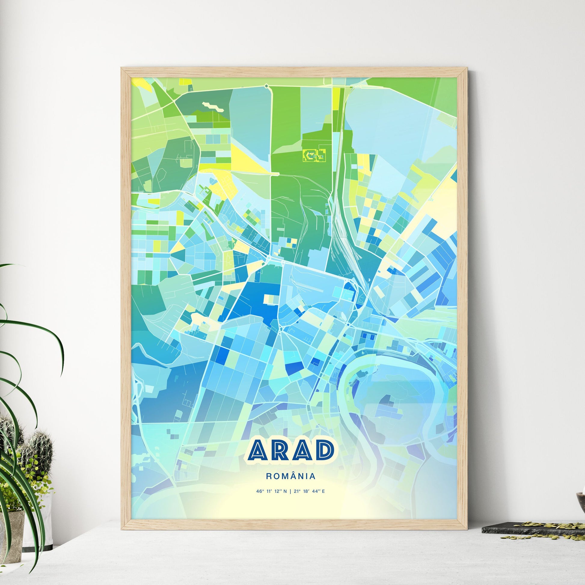 Colorful ARAD ROMANIA Fine Art Map Cool Blue