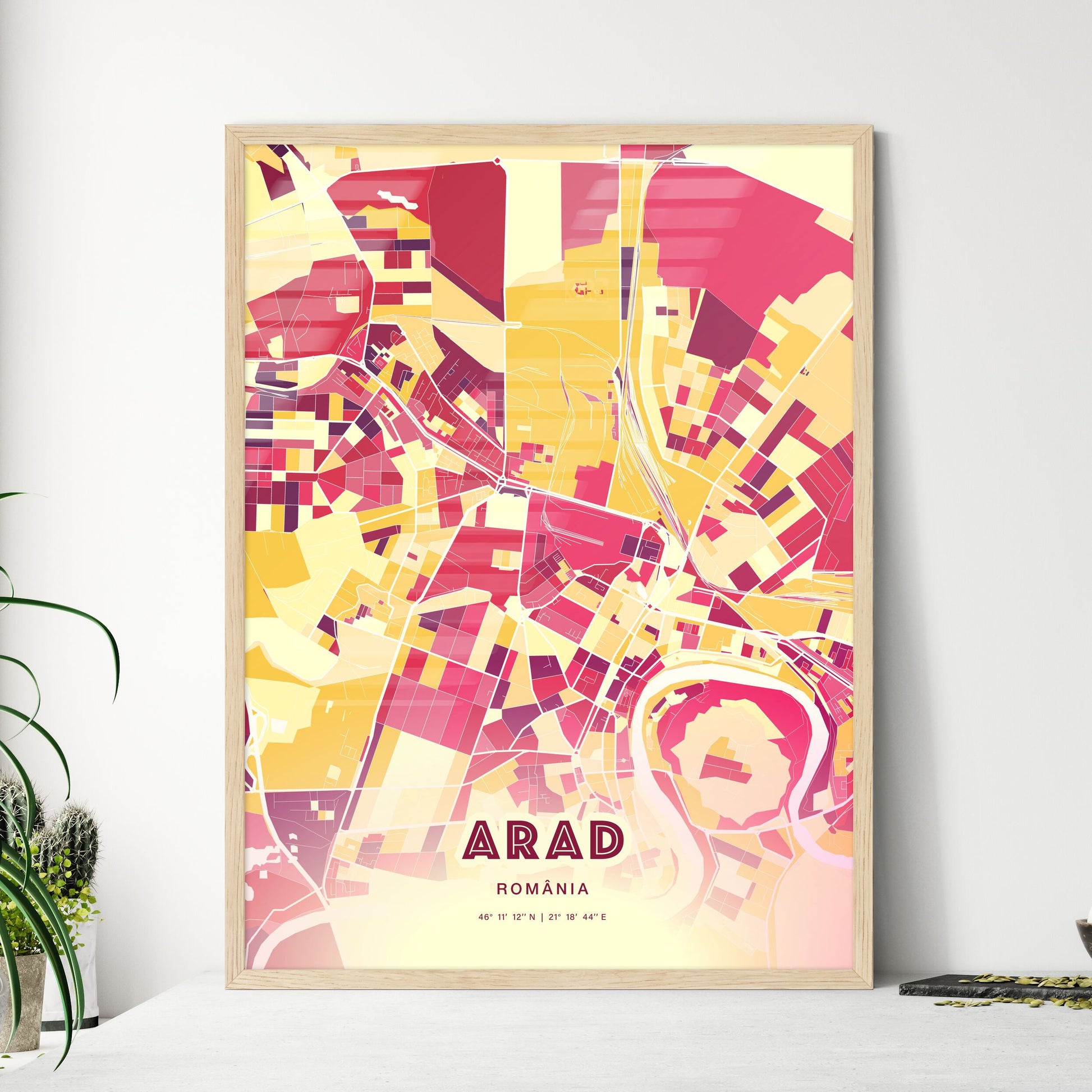 Colorful ARAD ROMANIA Fine Art Map Hot Red