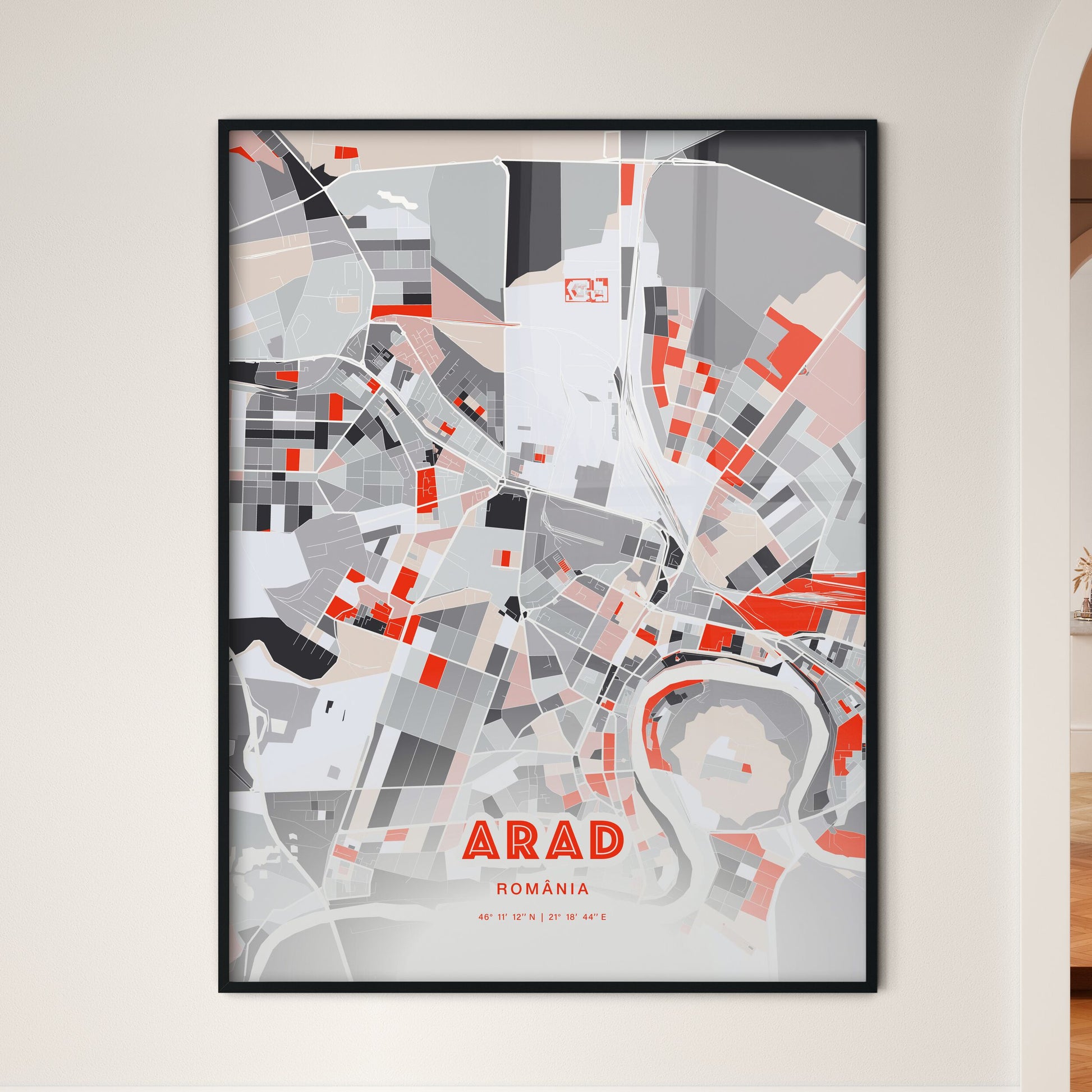 Colorful ARAD ROMANIA Fine Art Map Modern