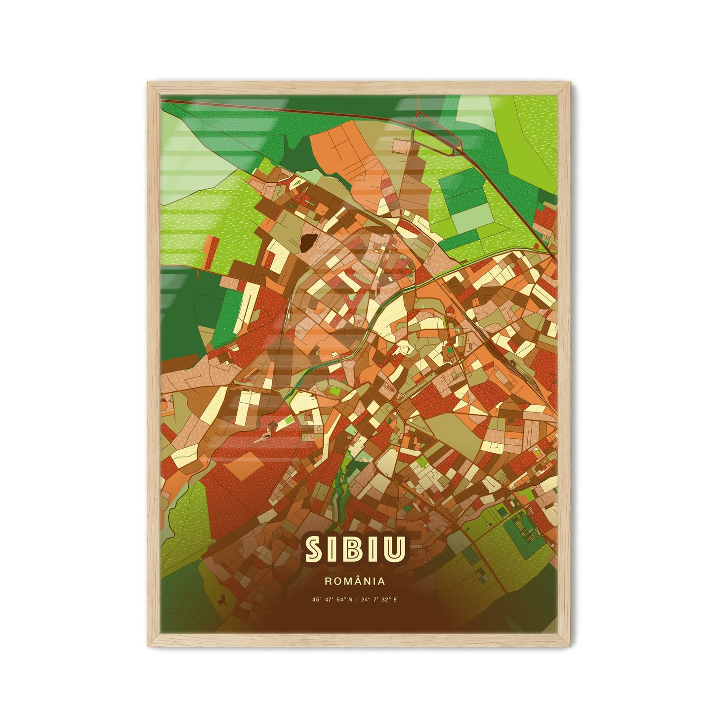 Colorful SIBIU ROMANIA Fine Art Map Farmhouse