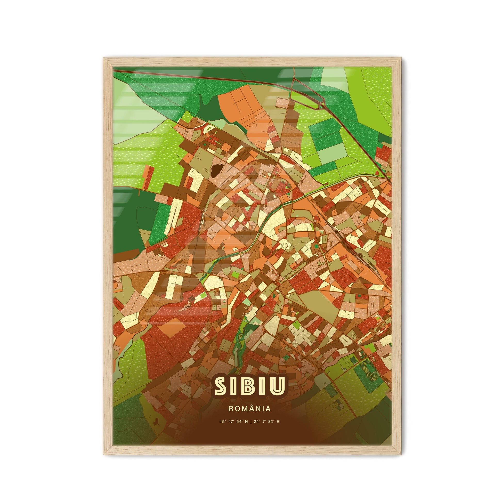 Colorful SIBIU ROMANIA Fine Art Map Farmhouse