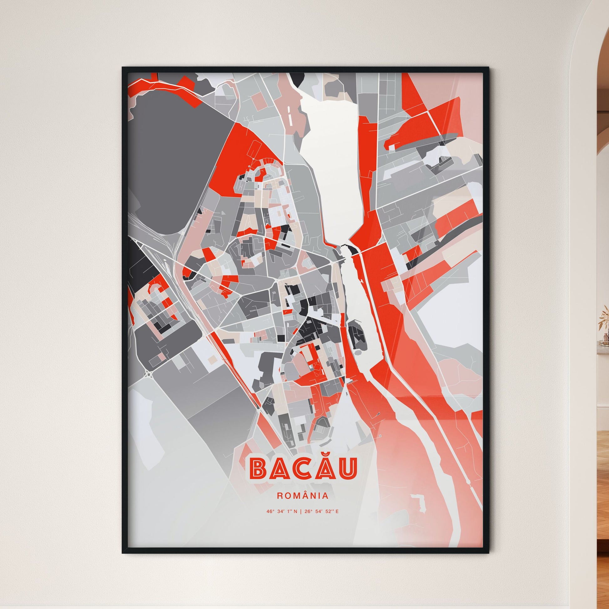 Colorful BACĂU ROMANIA Fine Art Map Modern