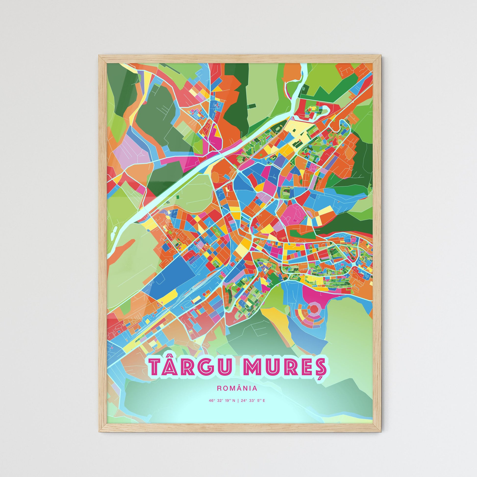 Colorful TÂRGU MUREȘ ROMANIA Fine Art Map Crazy Colors