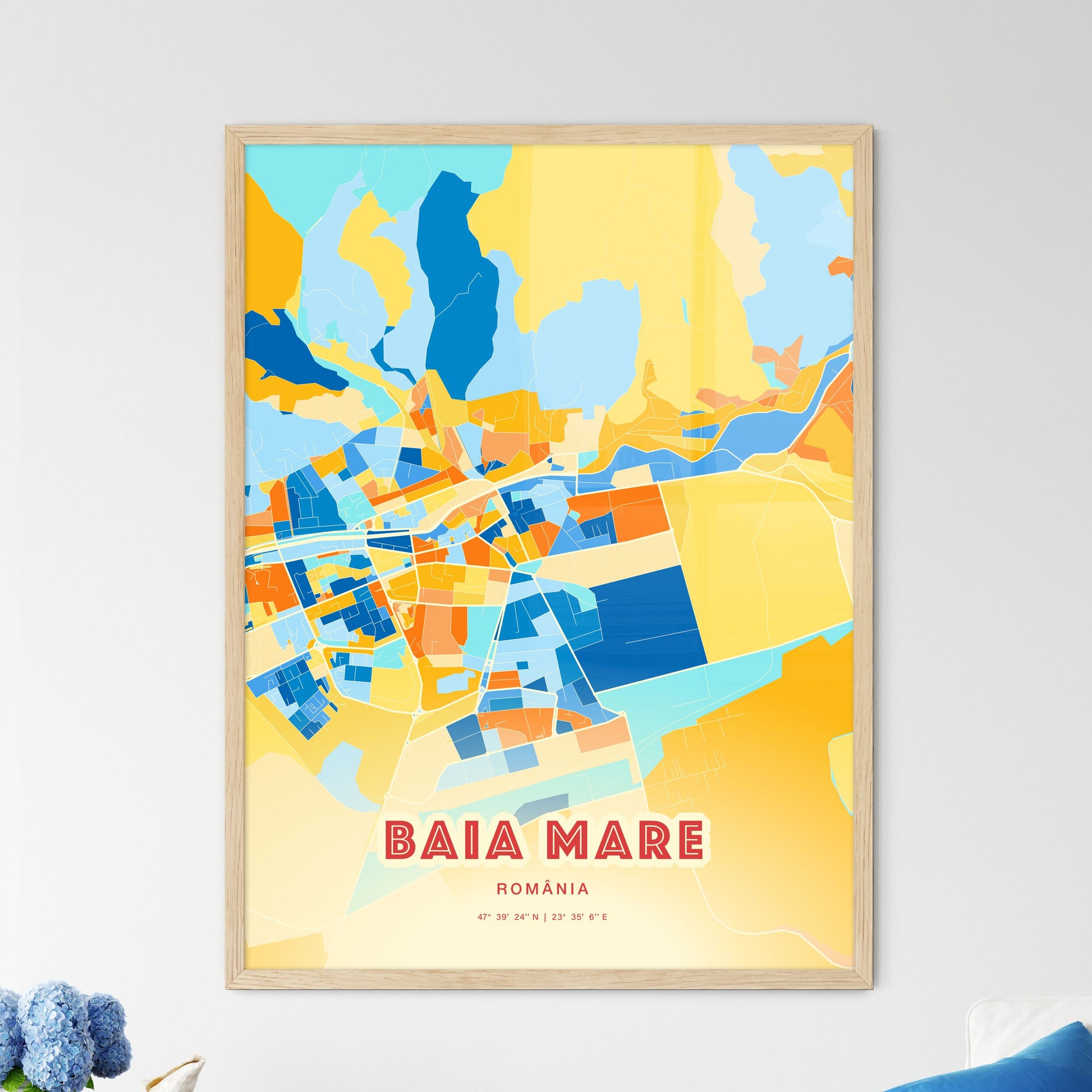 Colorful BAIA MARE ROMANIA Fine Art Map Blue Orange