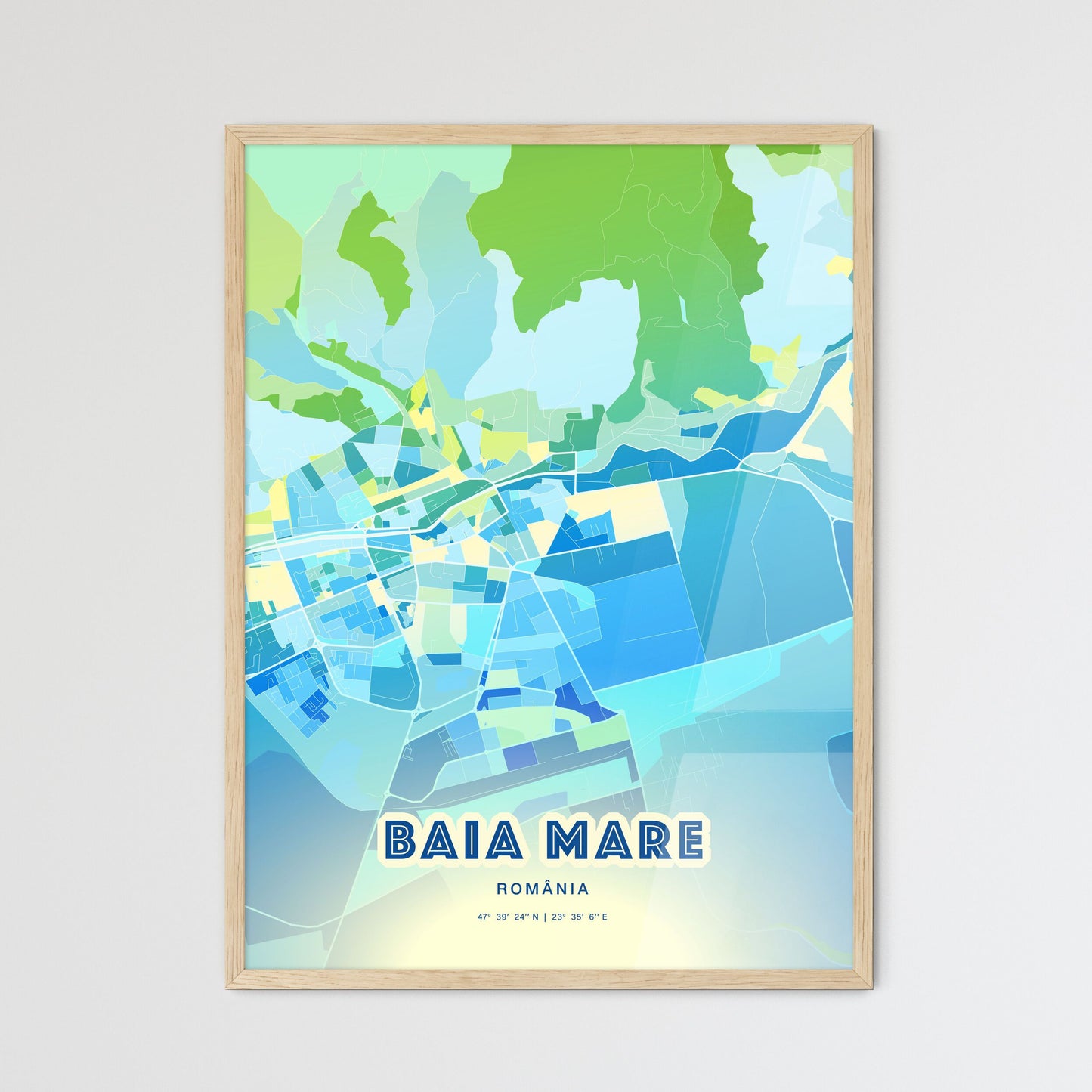 Colorful BAIA MARE ROMANIA Fine Art Map Cool Blue