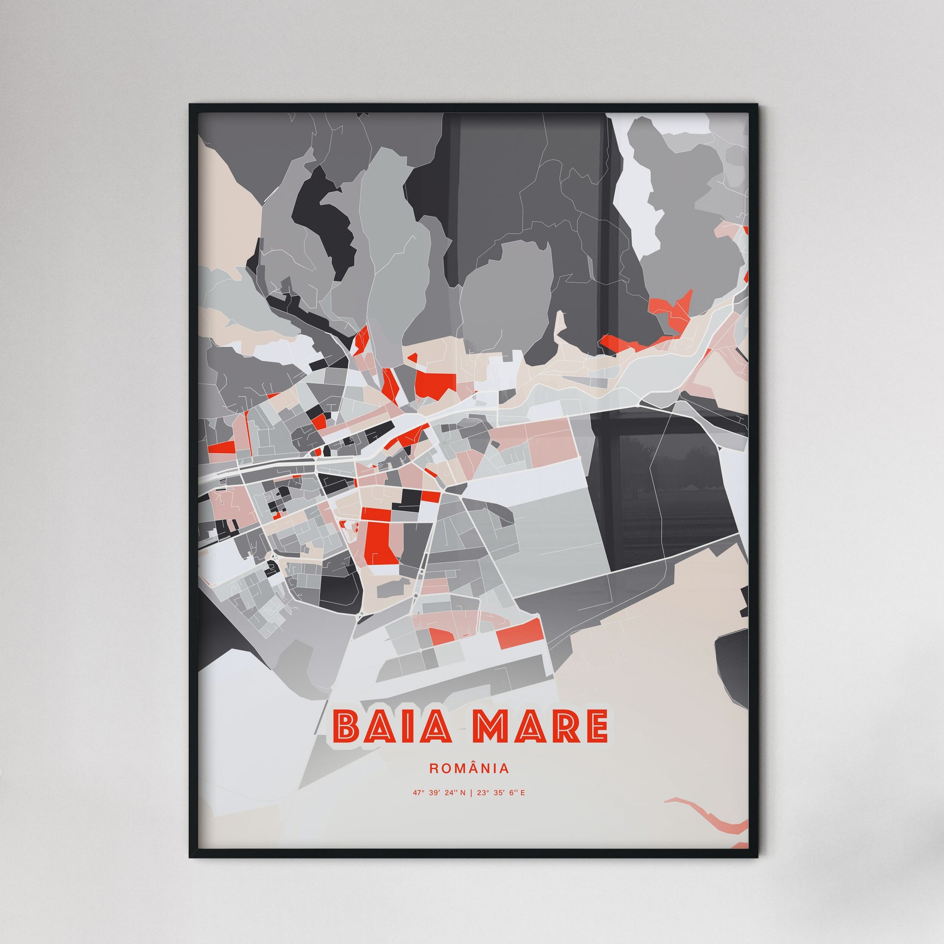 Colorful BAIA MARE ROMANIA Fine Art Map Modern