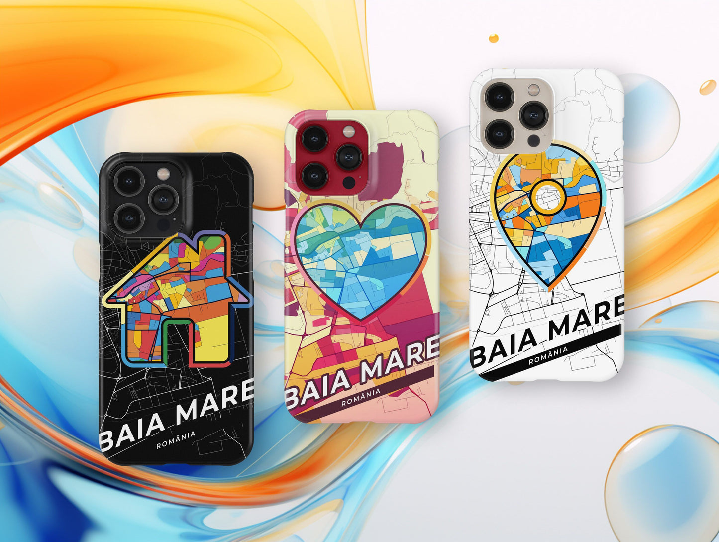 Baia Mare Romania slim phone case with colorful icon. Birthday, wedding or housewarming gift. Couple match cases.