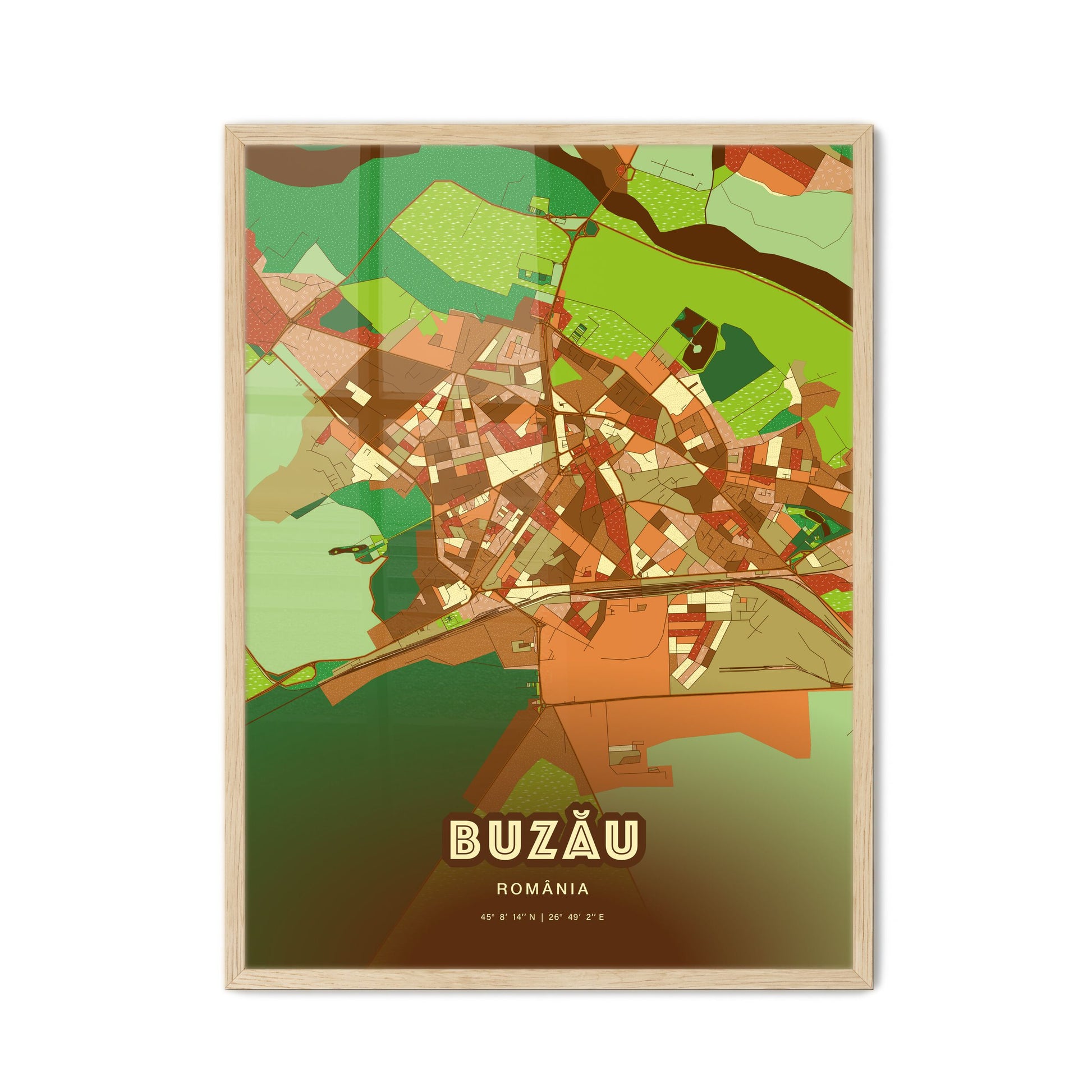 Colorful BUZĂU ROMANIA Fine Art Map Farmhouse