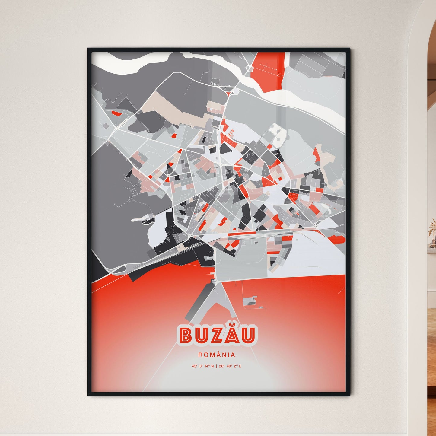 Colorful BUZĂU ROMANIA Fine Art Map Modern