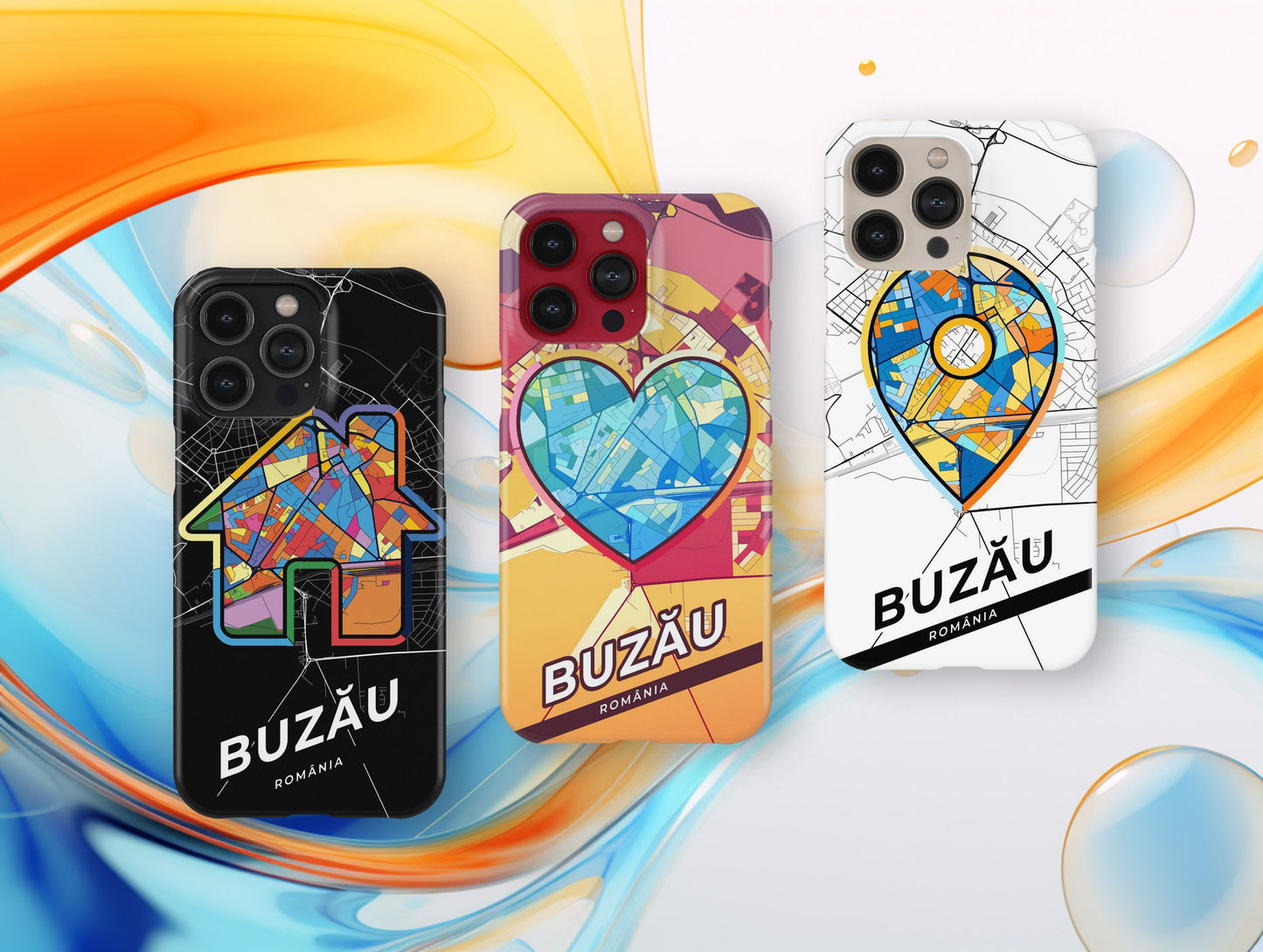 Buzău Romania slim phone case with colorful icon. Birthday, wedding or housewarming gift. Couple match cases.
