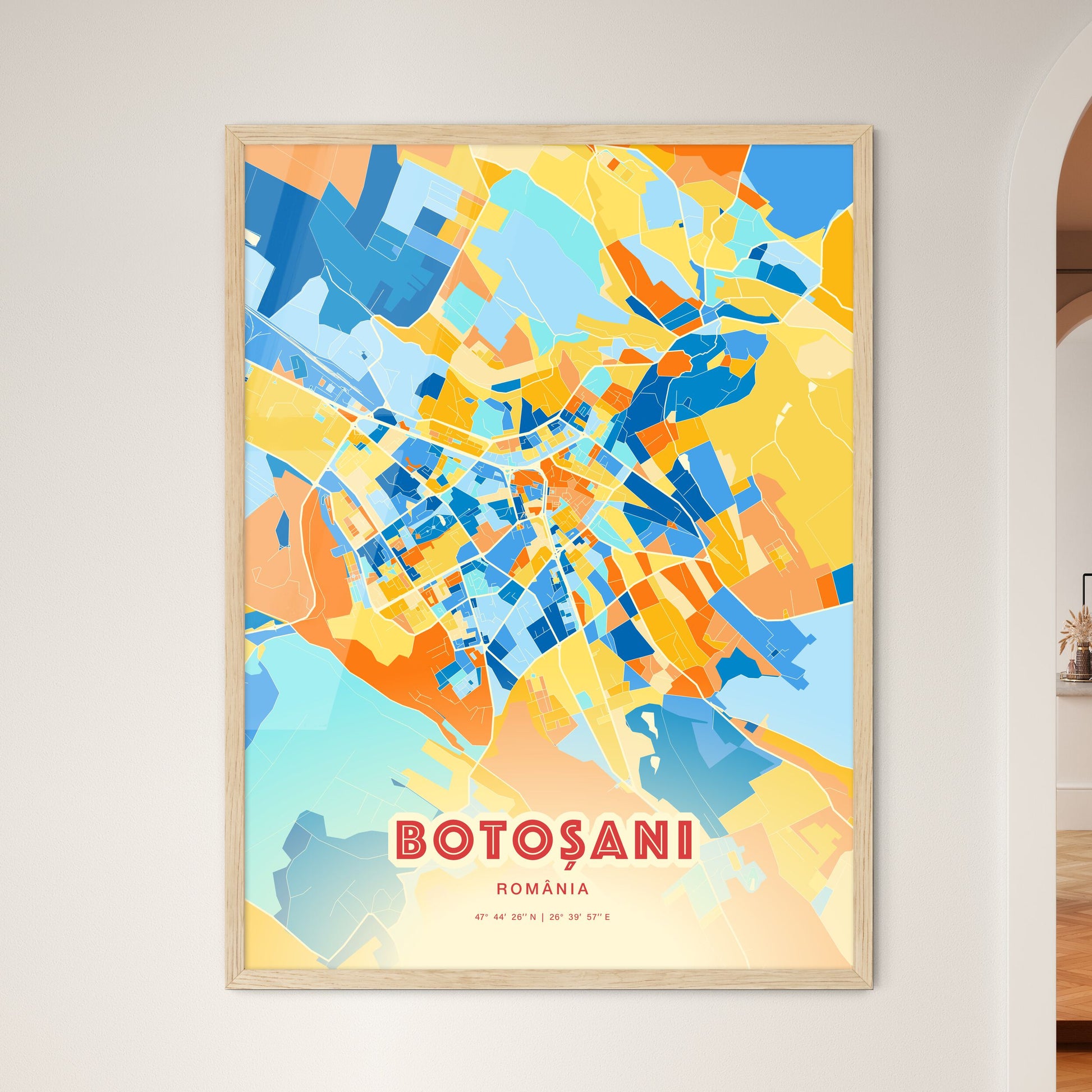 Colorful BOTOȘANI ROMANIA Fine Art Map Blue Orange