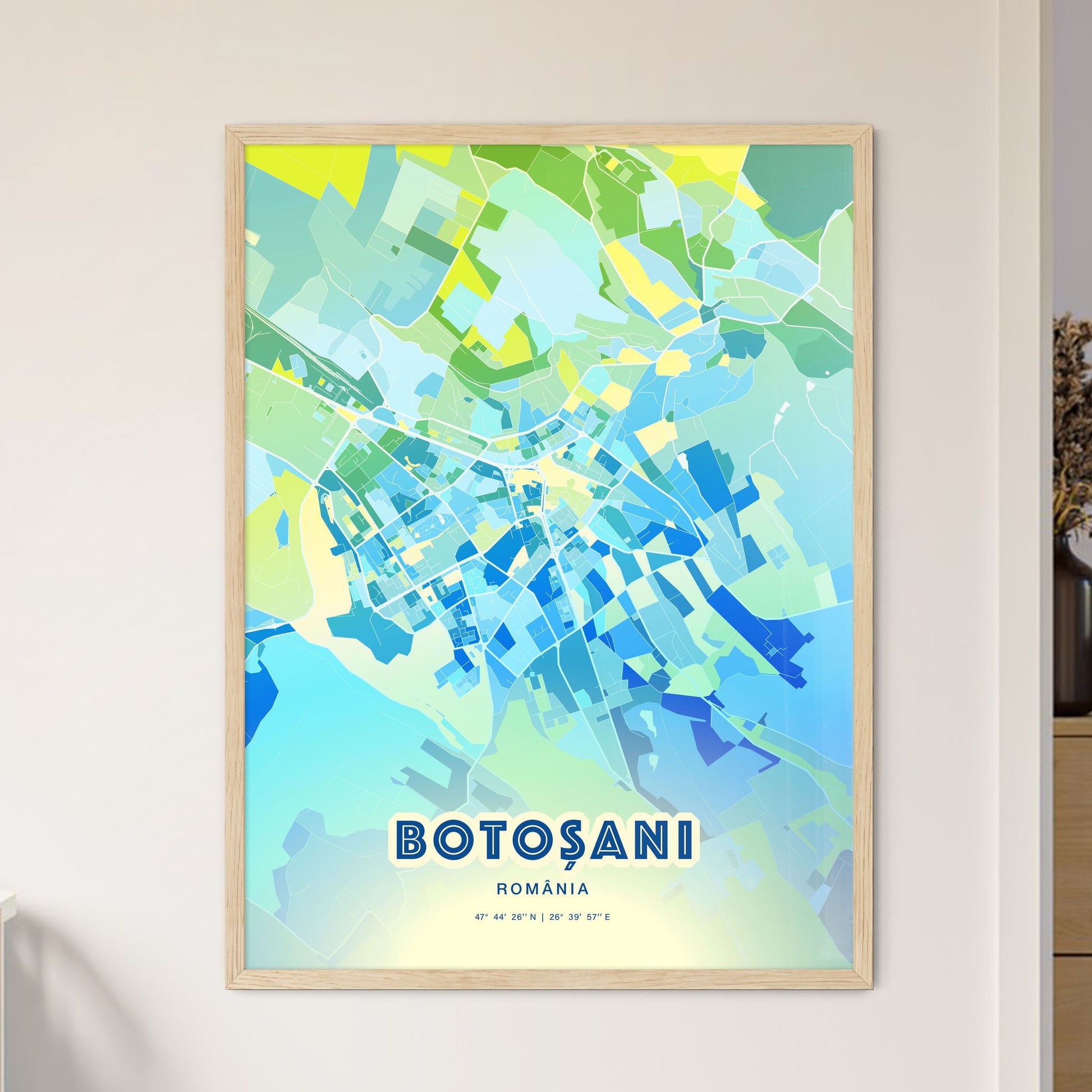 Colorful BOTOȘANI ROMANIA Fine Art Map Cool Blue