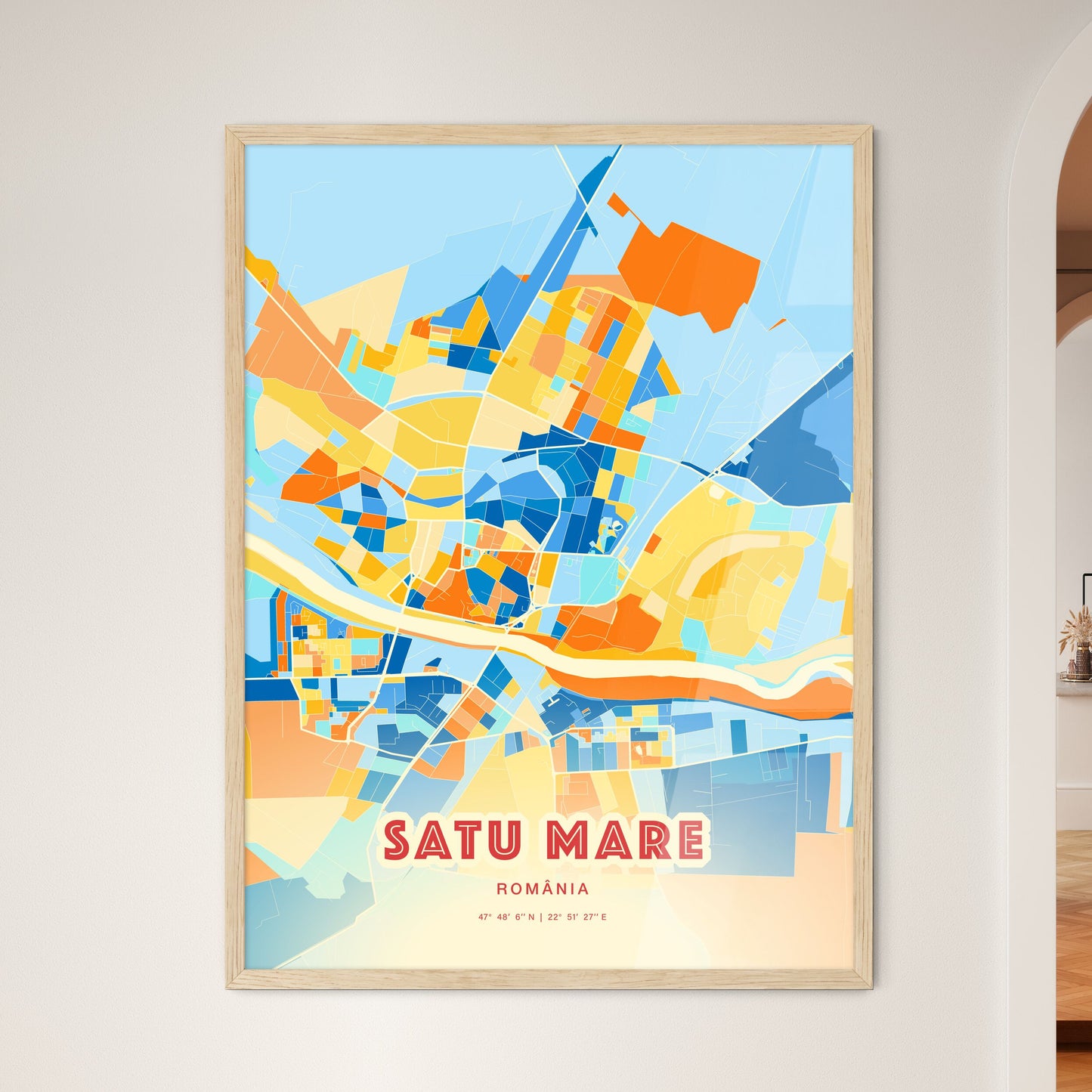 Colorful SATU MARE ROMANIA Fine Art Map Blue Orange