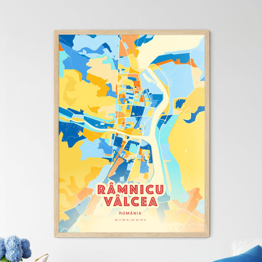 Colorful RÂMNICU VÂLCEA ROMANIA Fine Art Map Blue Orange