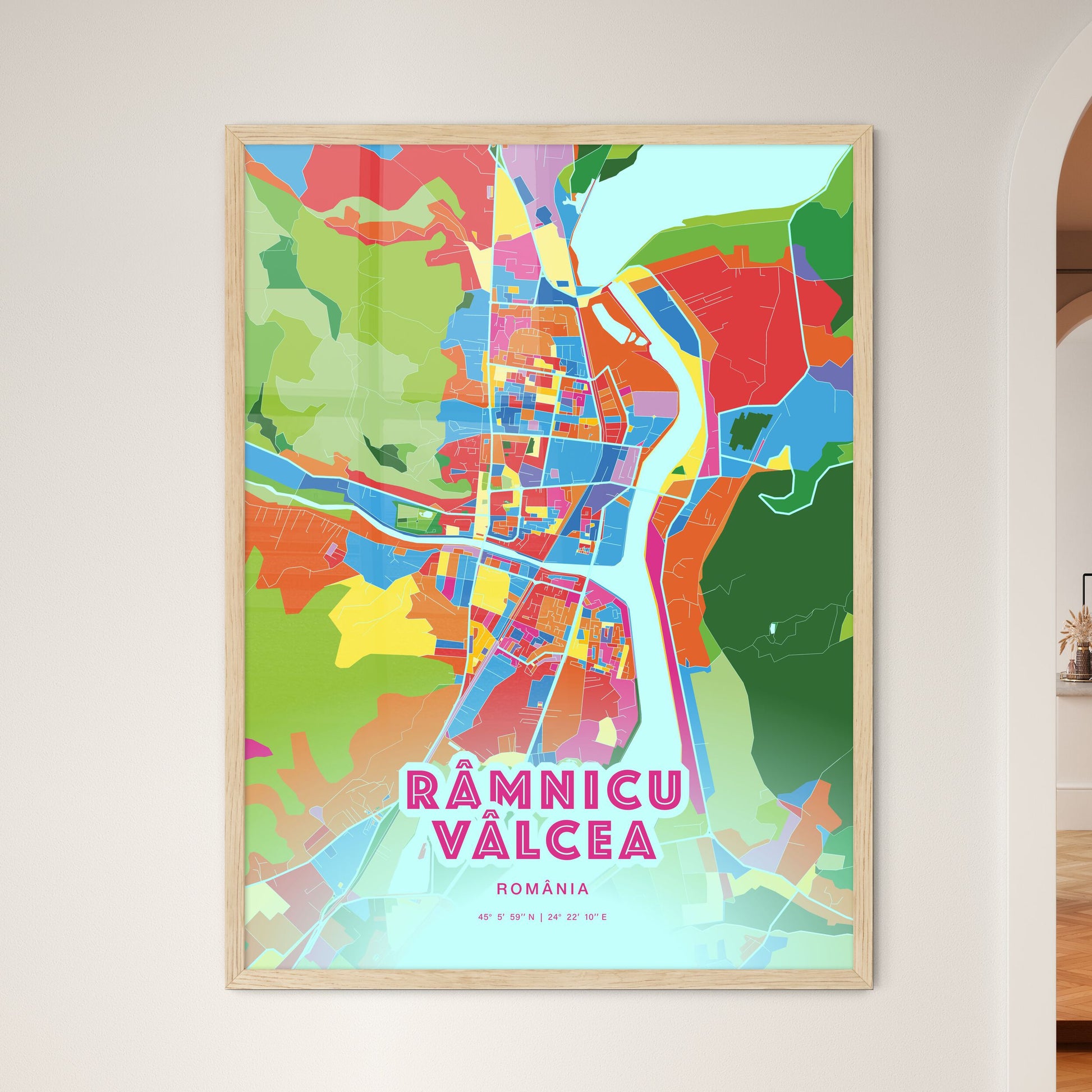 Colorful RÂMNICU VÂLCEA ROMANIA Fine Art Map Crazy Colors