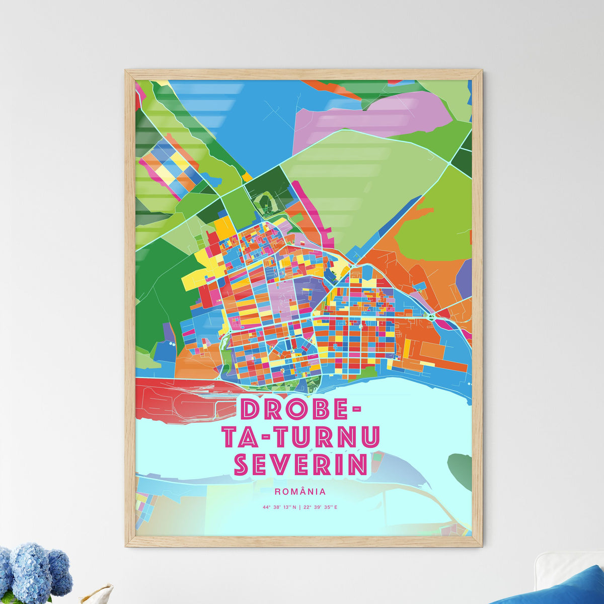 Colorful DROBETA-TURNU SEVERIN ROMANIA Fine Art Map Crazy Colors