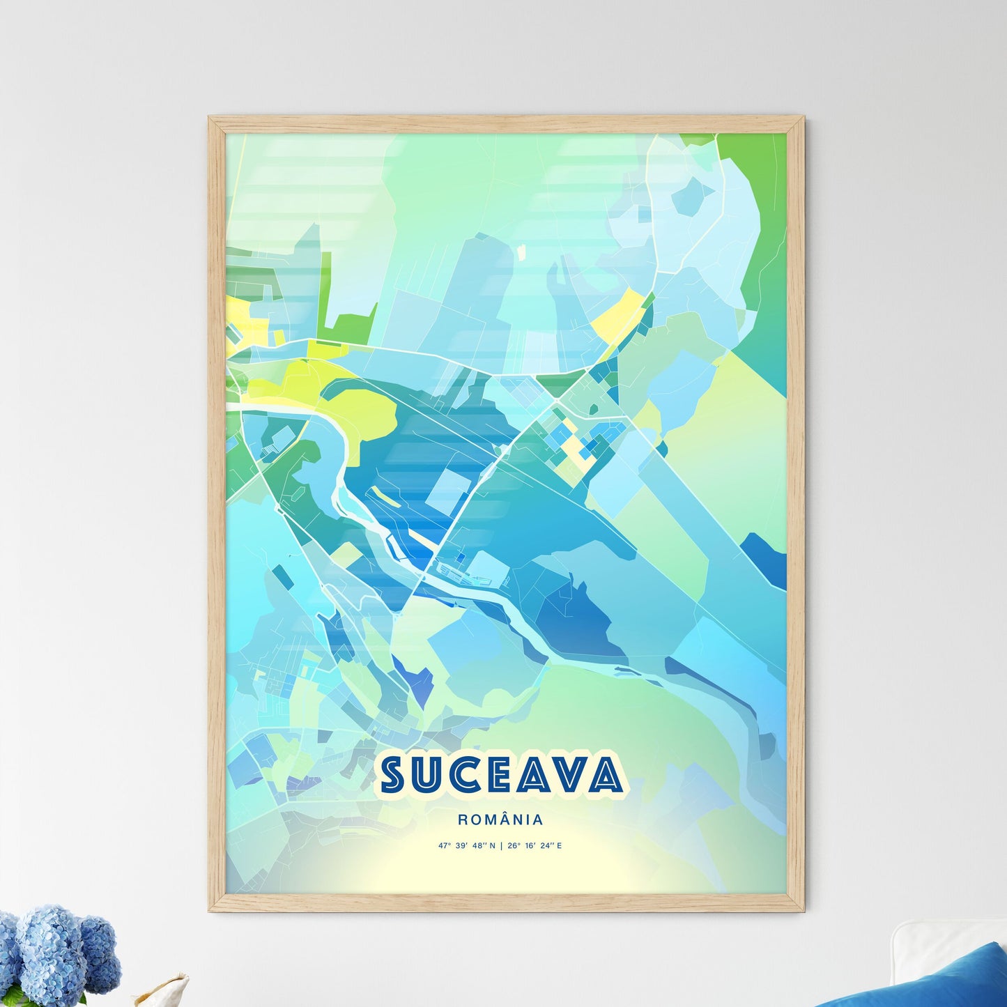 Colorful SUCEAVA ROMANIA Fine Art Map Cool Blue