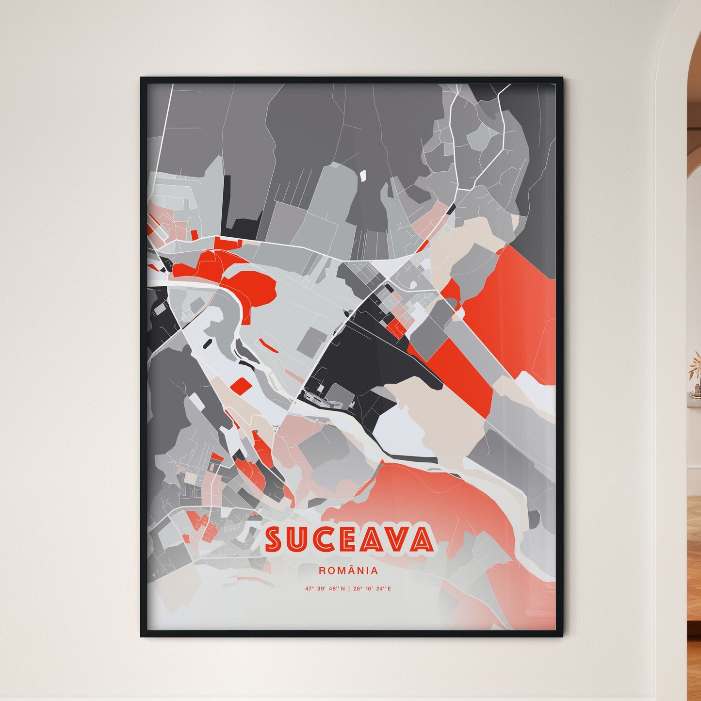 Colorful SUCEAVA ROMANIA Fine Art Map Modern