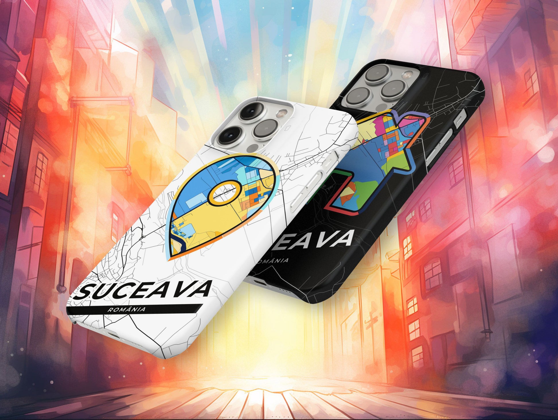Suceava Romania slim phone case with colorful icon