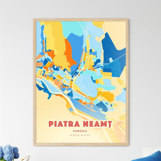 Colorful PIATRA NEAMȚ ROMANIA Fine Art Map Blue Orange