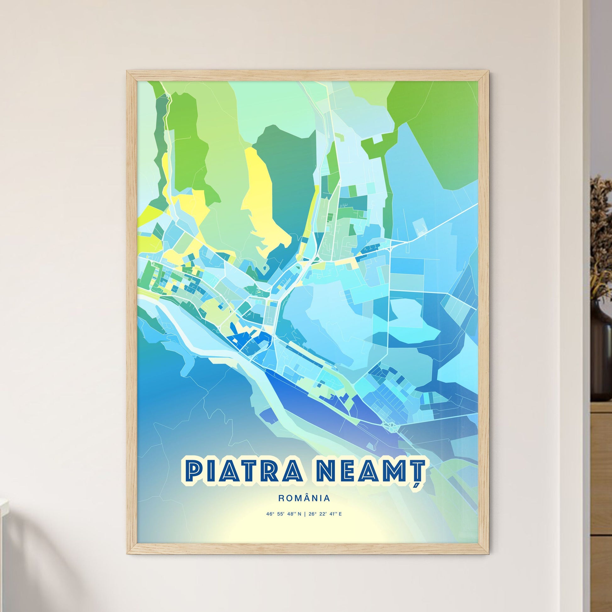 Colorful PIATRA NEAMȚ ROMANIA Fine Art Map Cool Blue