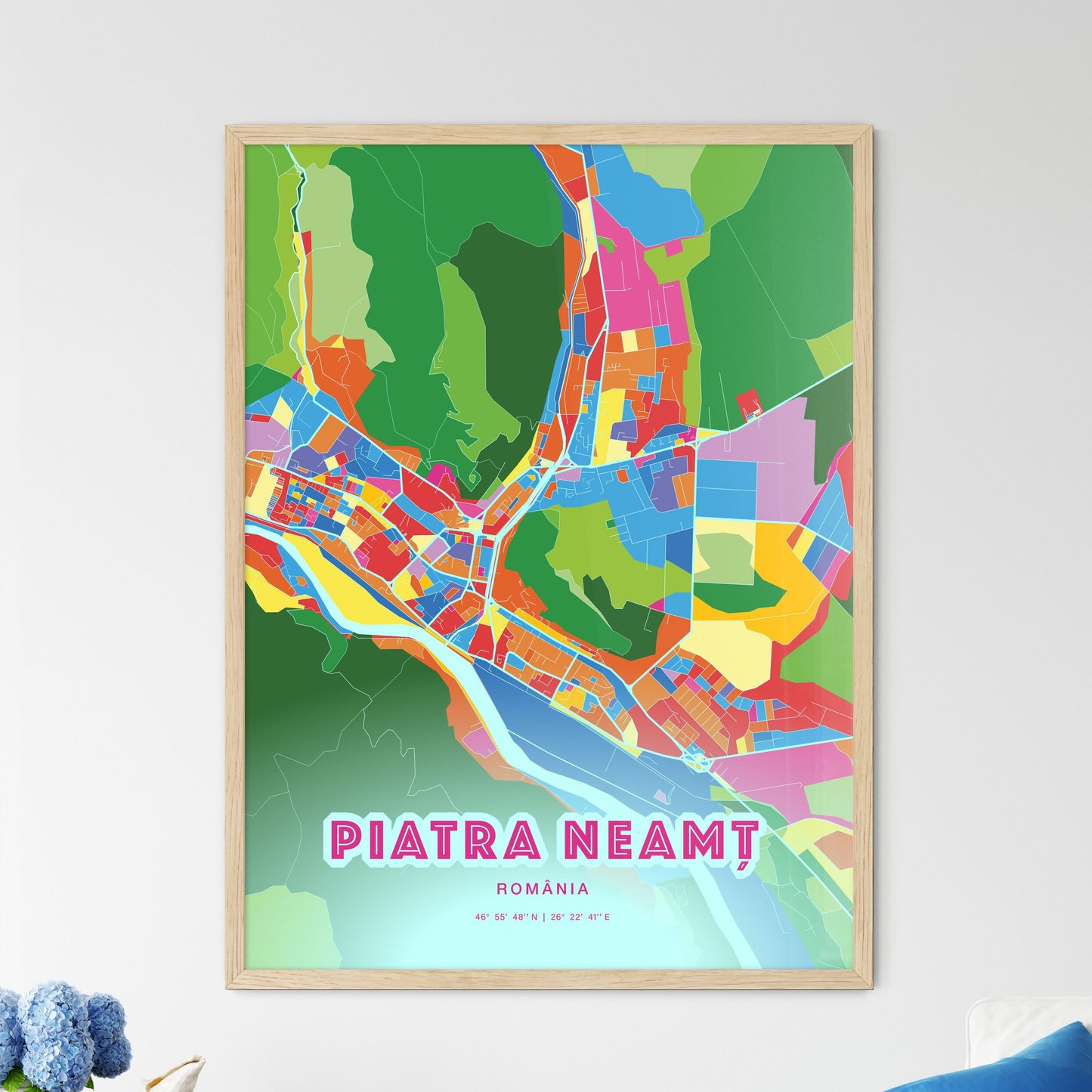 Colorful PIATRA NEAMȚ ROMANIA Fine Art Map Crazy Colors