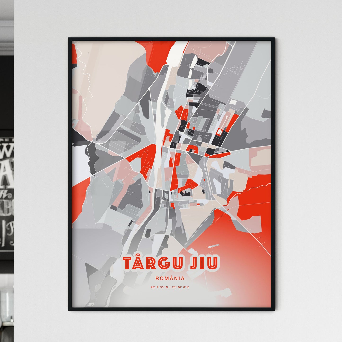 Colorful TÂRGU JIU ROMANIA Fine Art Map Modern