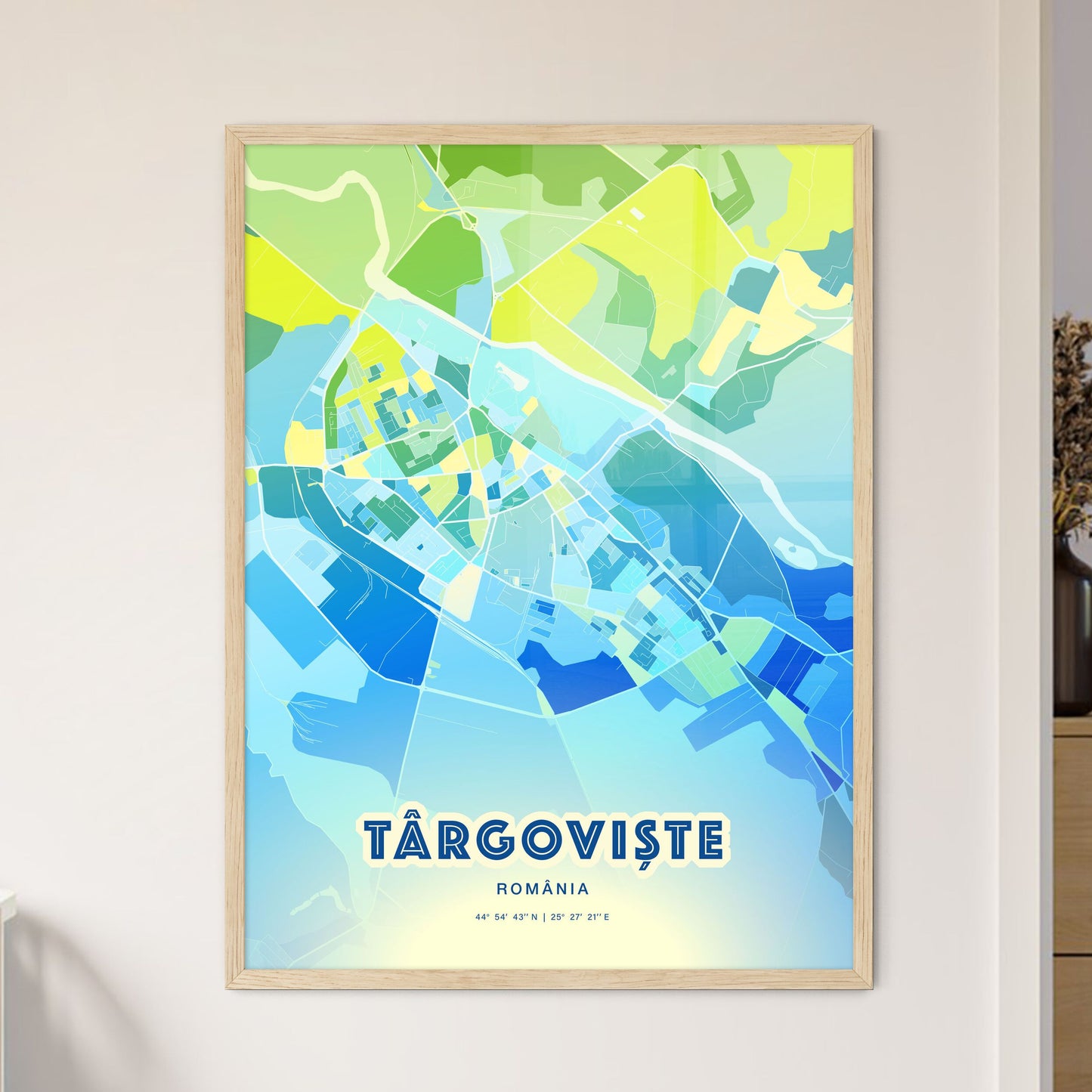 Colorful TÂRGOVIȘTE ROMANIA Fine Art Map Cool Blue