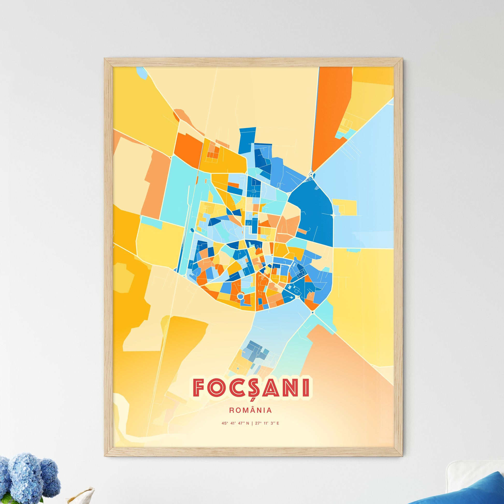 Colorful FOCȘANI ROMANIA Fine Art Map Blue Orange