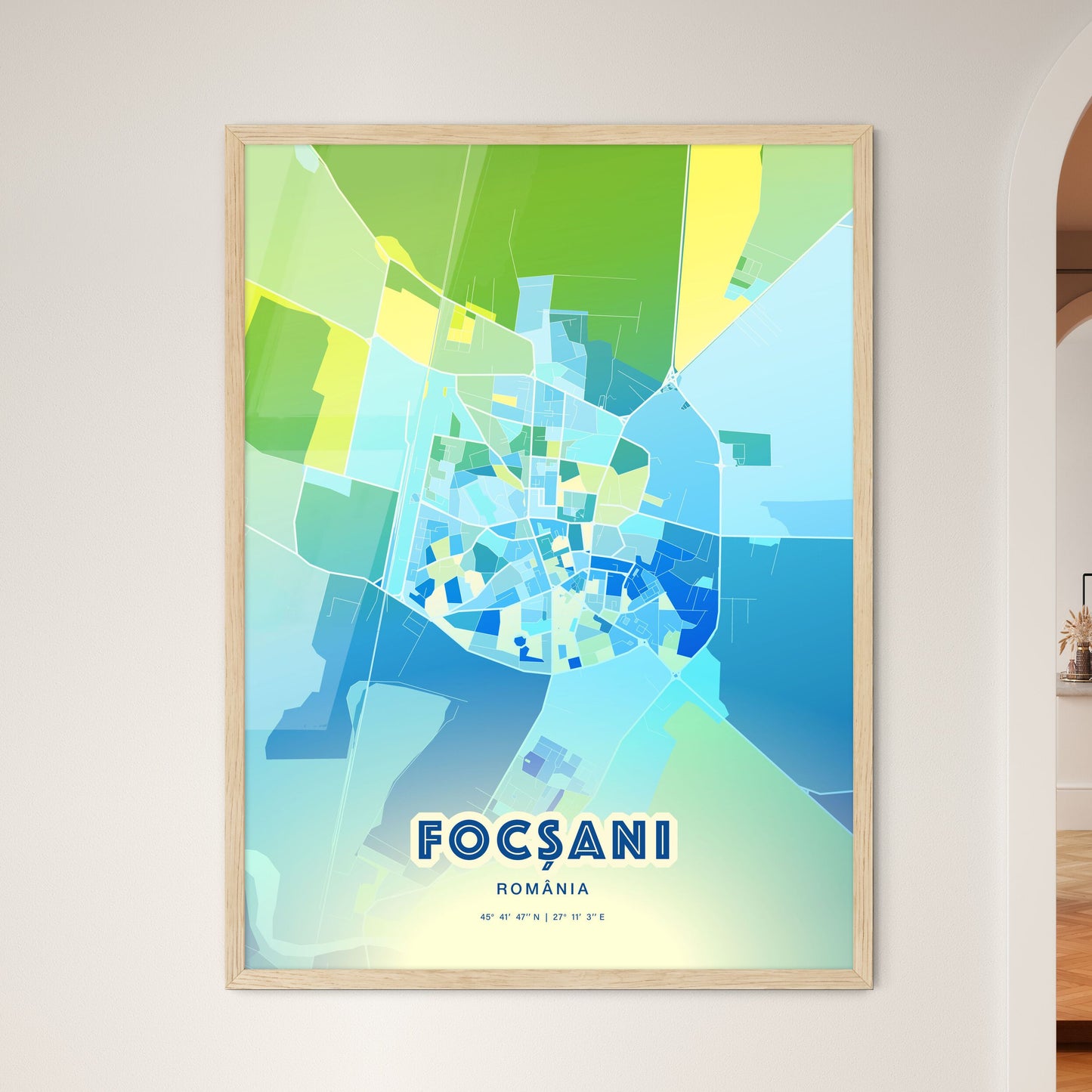 Colorful FOCȘANI ROMANIA Fine Art Map Cool Blue