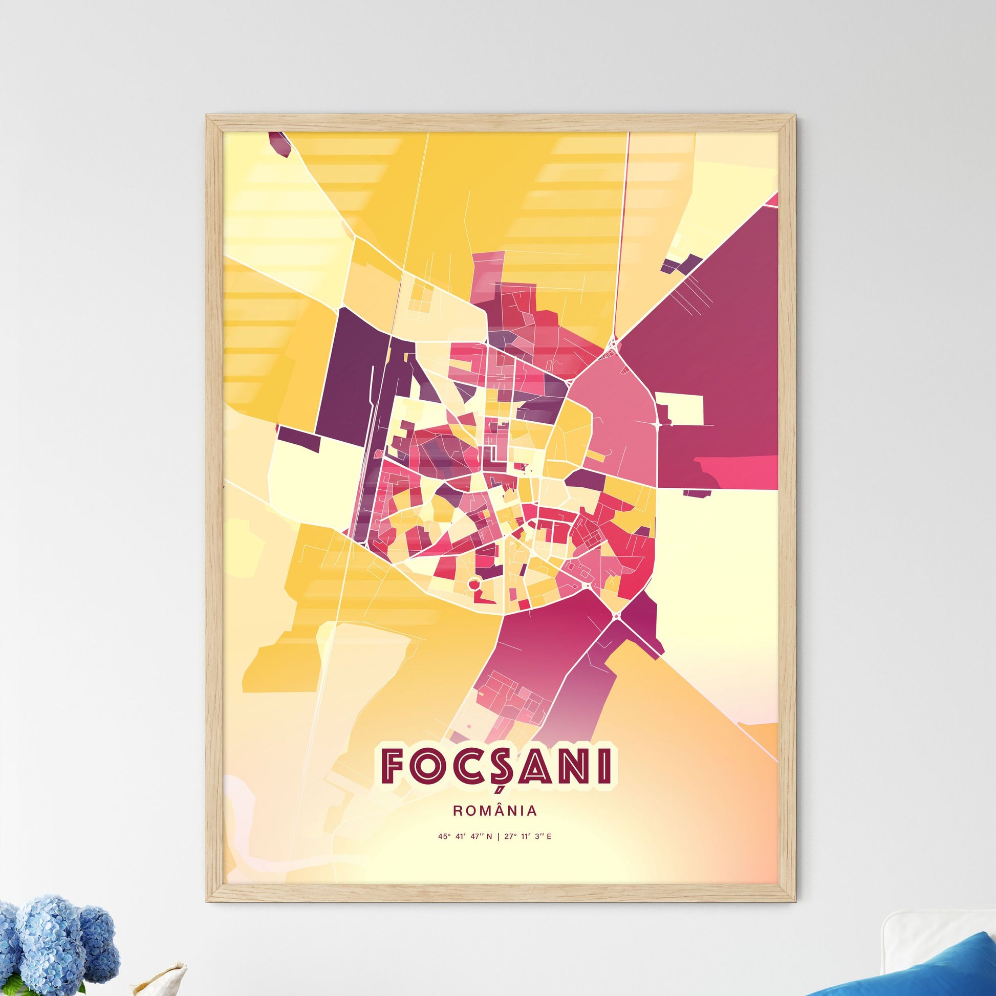 Colorful FOCȘANI ROMANIA Fine Art Map Hot Red