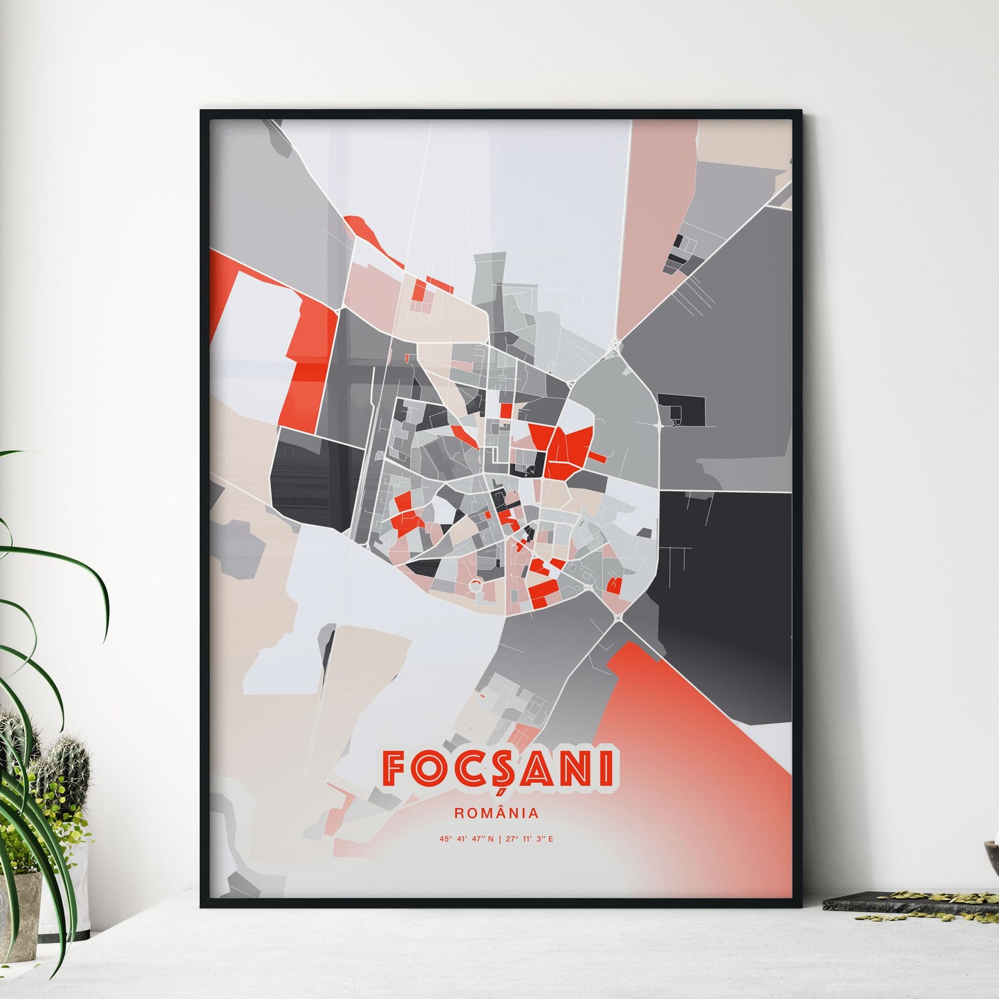 Colorful FOCȘANI ROMANIA Fine Art Map Modern