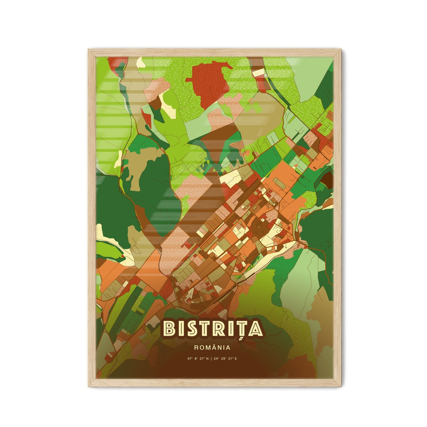 Colorful BISTRIȚA ROMANIA Fine Art Map Farmhouse