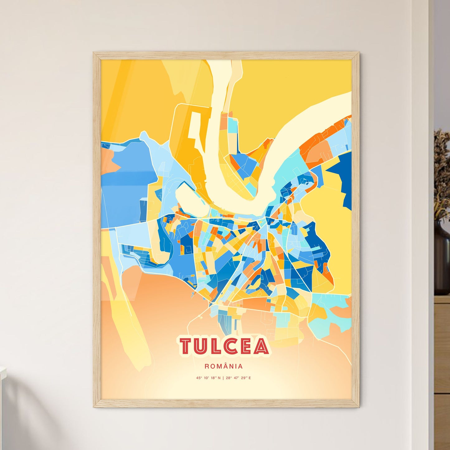 Colorful TULCEA ROMANIA Fine Art Map Blue Orange