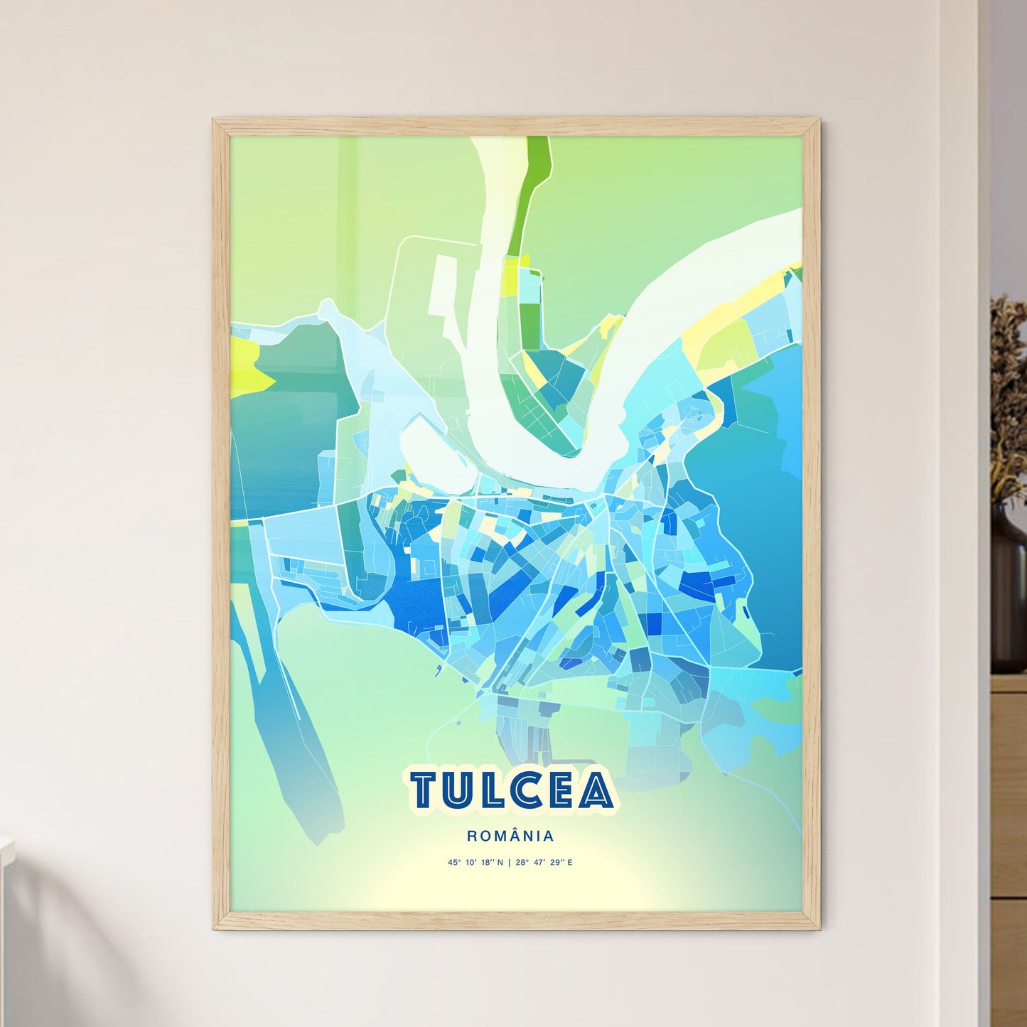 Colorful TULCEA ROMANIA Fine Art Map Cool Blue