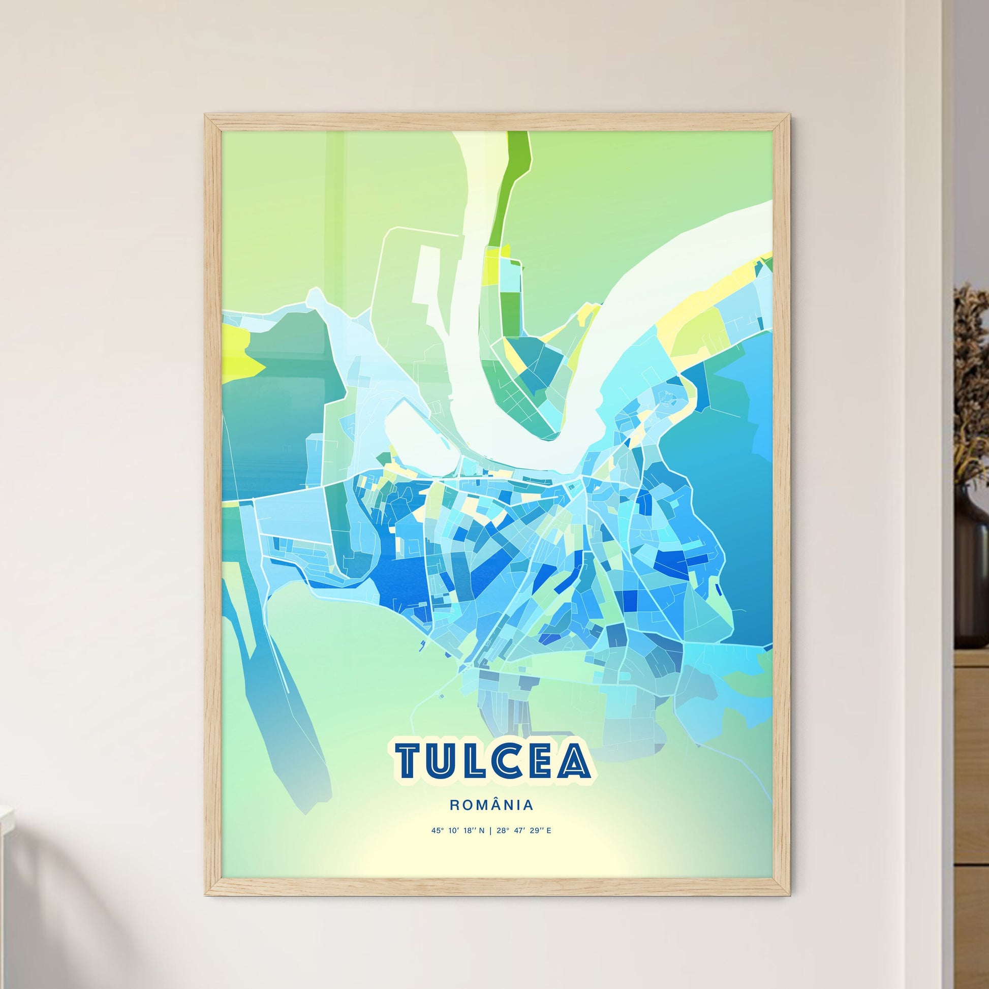 Colorful TULCEA ROMANIA Fine Art Map Cool Blue