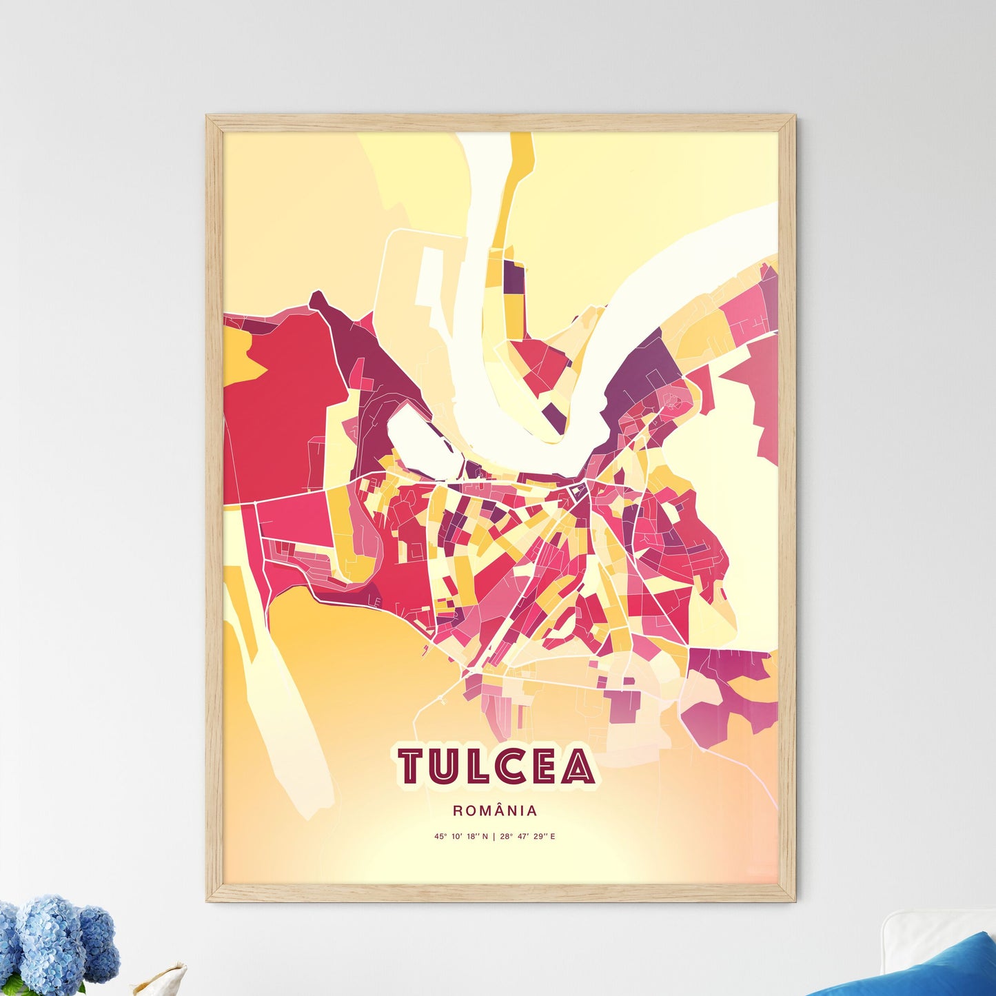 Colorful TULCEA ROMANIA Fine Art Map Hot Red