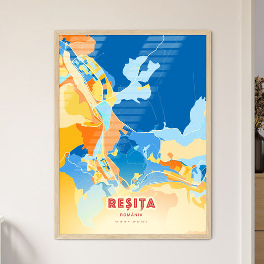 Colorful REȘIȚA ROMANIA Fine Art Map Blue Orange