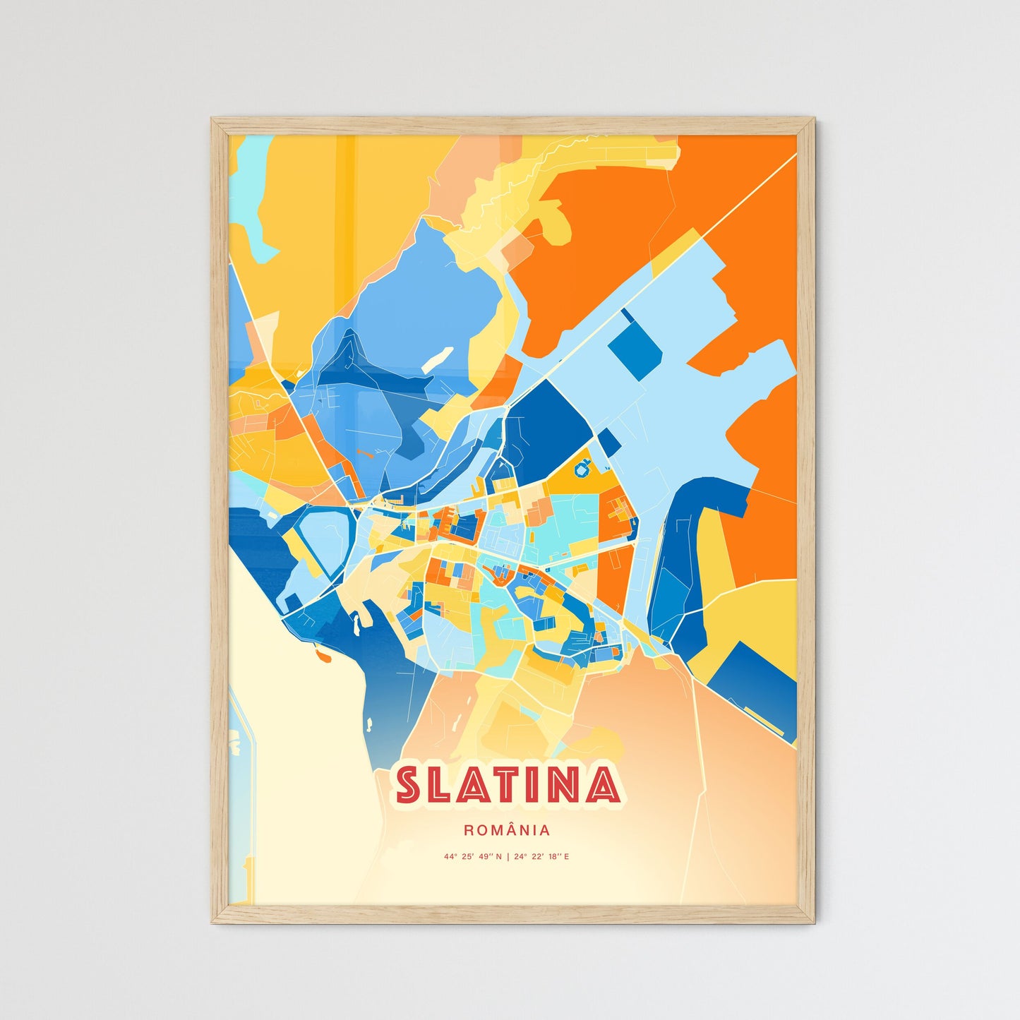 Colorful SLATINA ROMANIA Fine Art Map Blue Orange