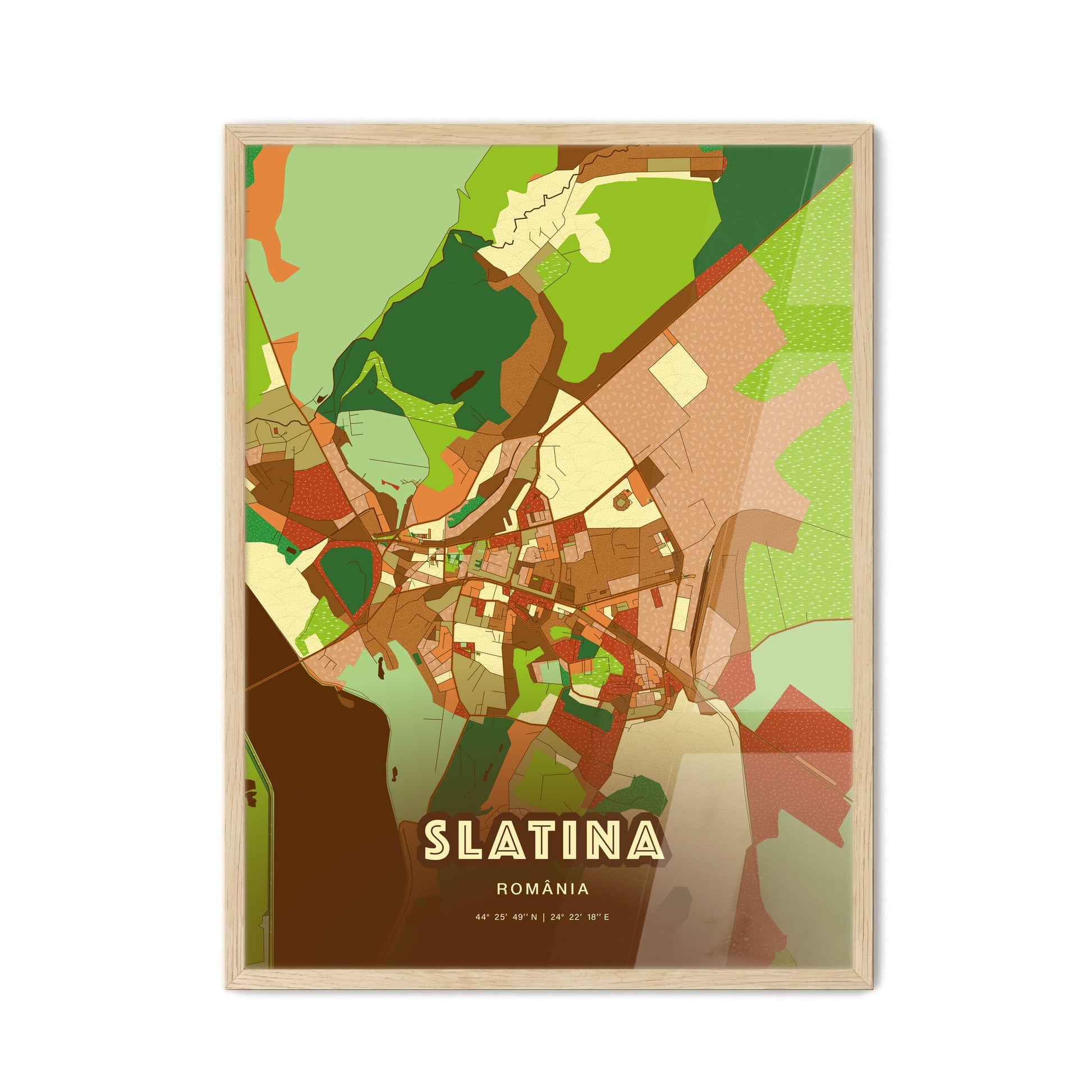 Colorful SLATINA ROMANIA Fine Art Map Farmhouse