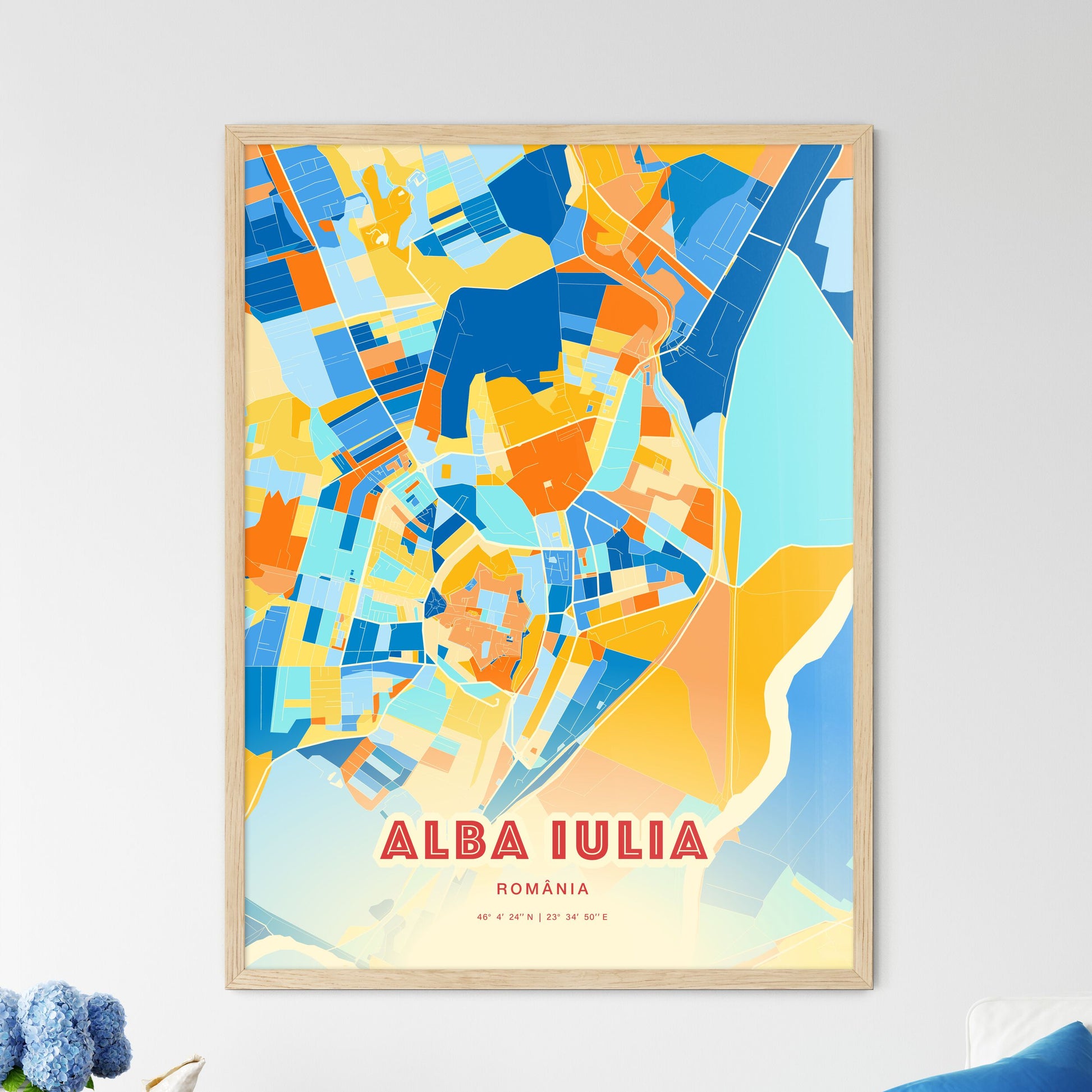 Colorful ALBA IULIA ROMANIA Fine Art Map Blue Orange