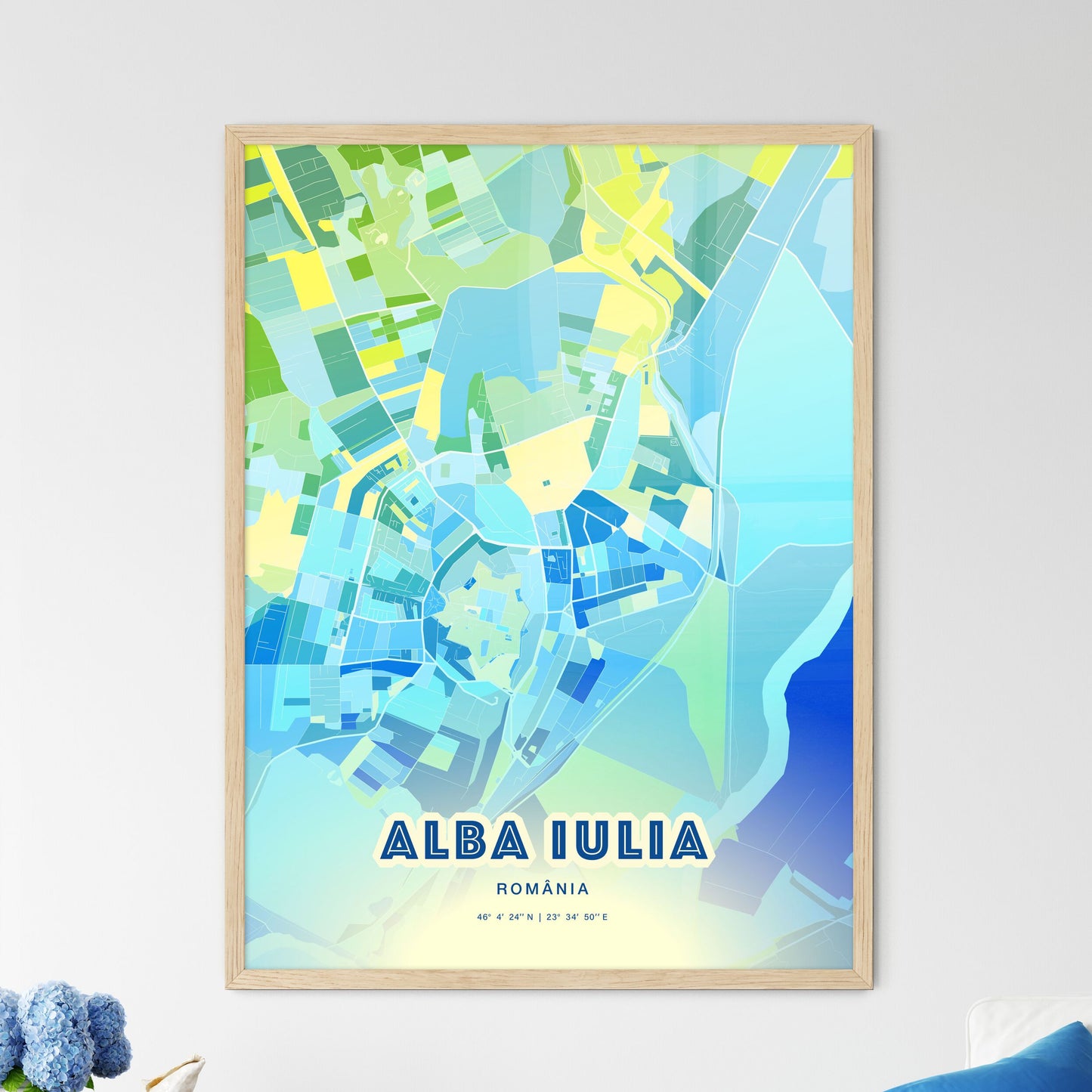 Colorful ALBA IULIA ROMANIA Fine Art Map Cool Blue