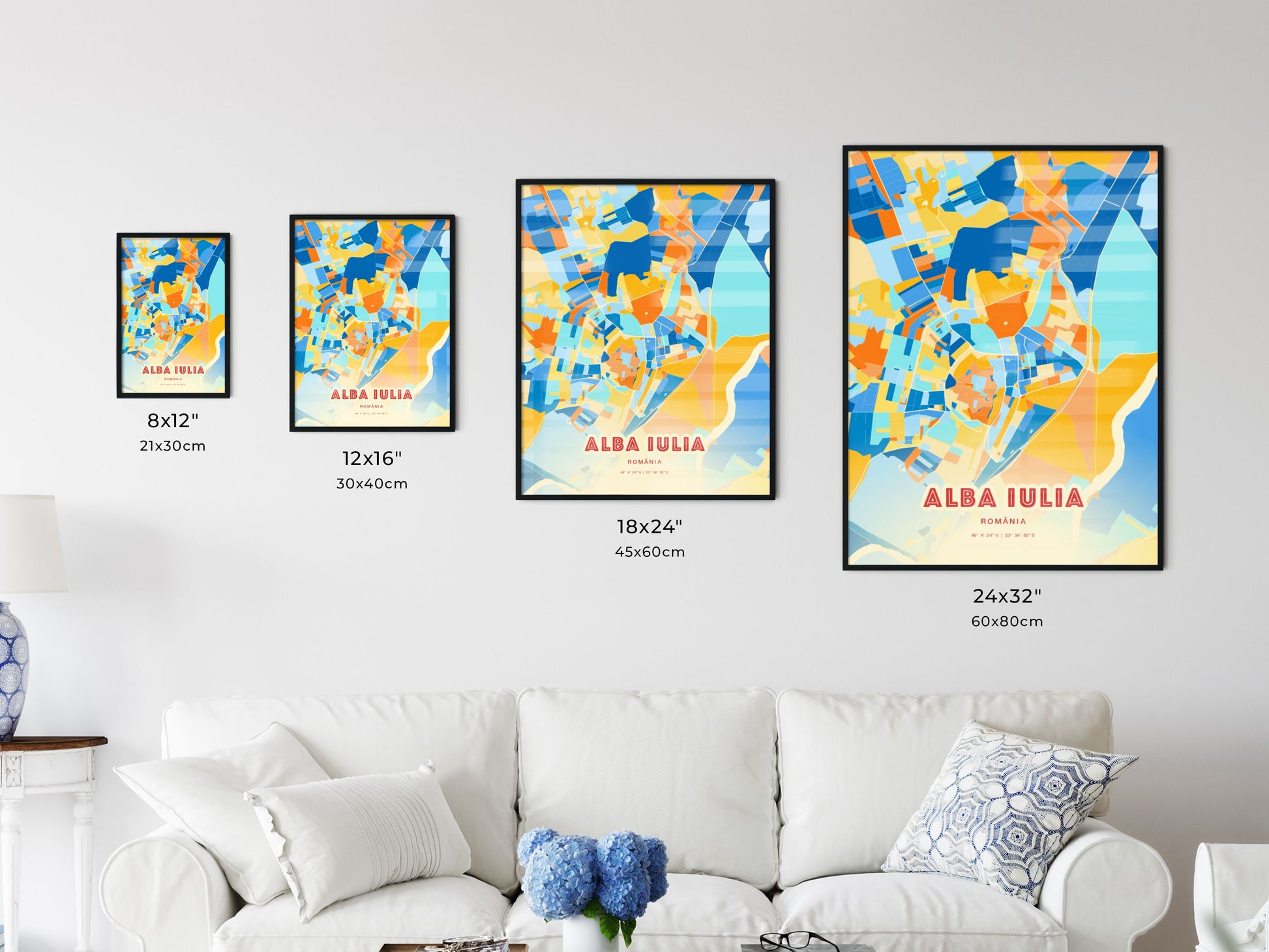 Colorful ALBA IULIA ROMANIA Fine Art Map Blue Orange