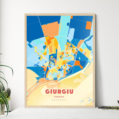 Colorful GIURGIU ROMANIA Fine Art Map Blue Orange