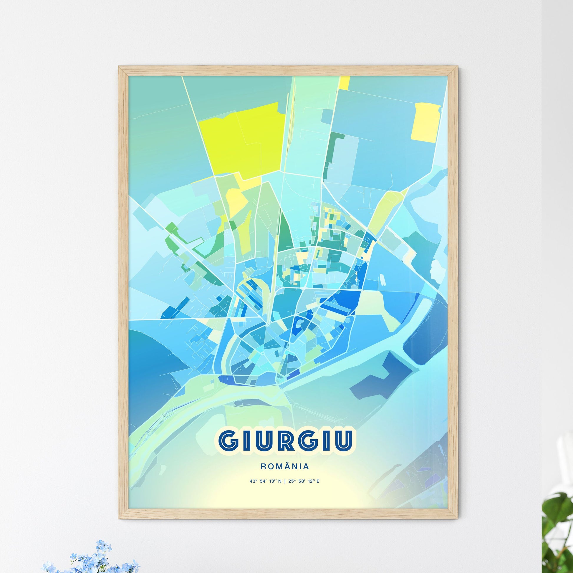 Colorful GIURGIU ROMANIA Fine Art Map Cool Blue