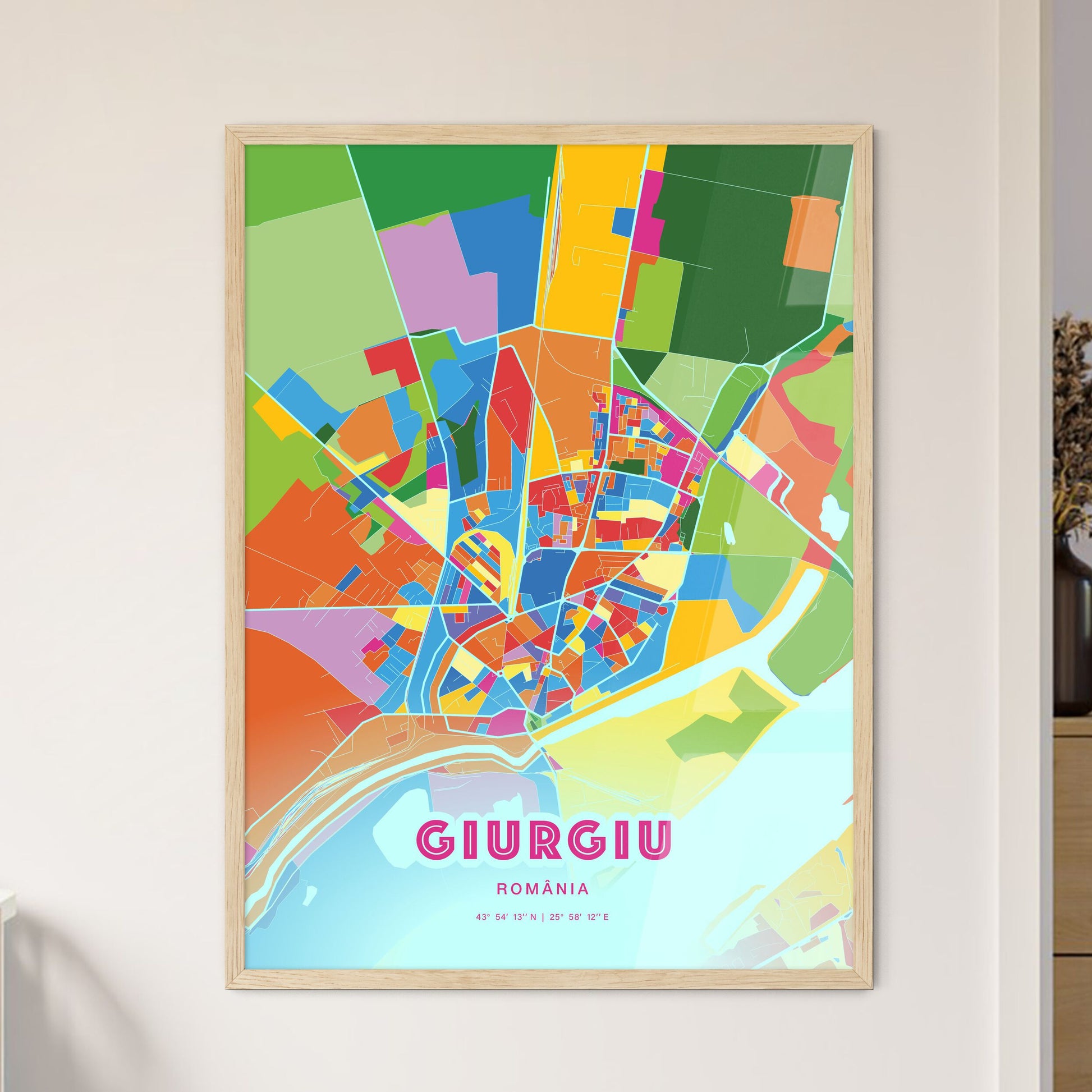 Colorful GIURGIU ROMANIA Fine Art Map Crazy Colors
