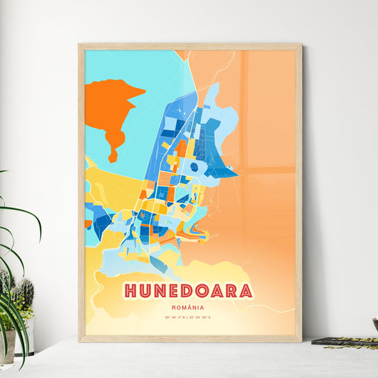 Colorful HUNEDOARA ROMANIA Fine Art Map Blue Orange