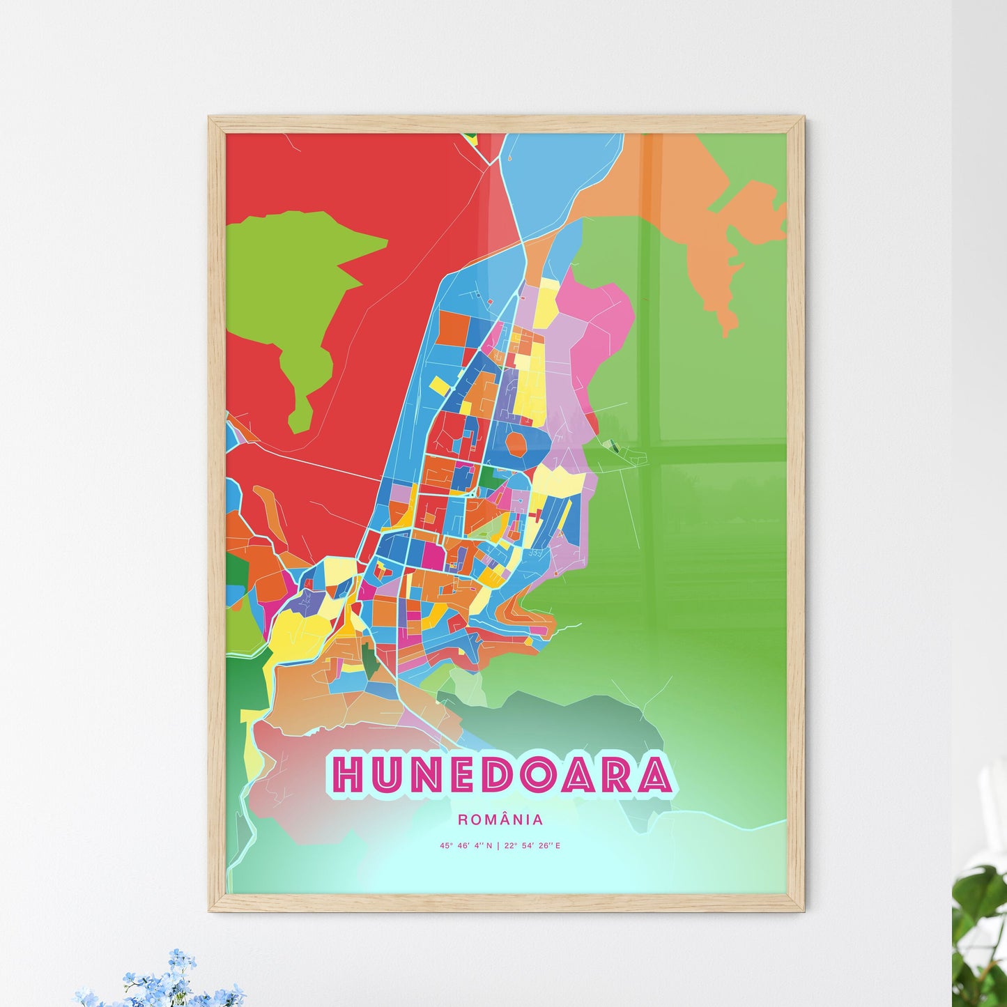 Colorful HUNEDOARA ROMANIA Fine Art Map Crazy Colors